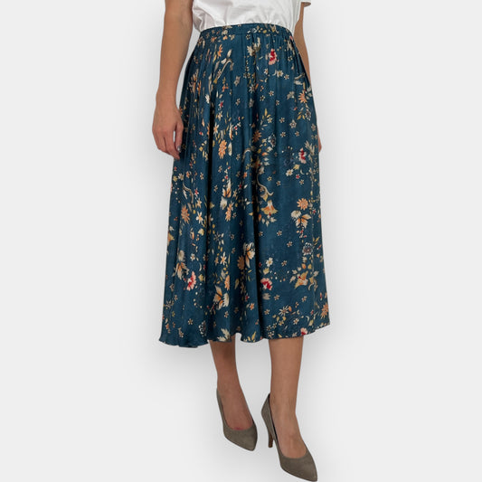 Mes Demoiselles Deep Teal Floral Viscose Skirt FR42 ~ AU14