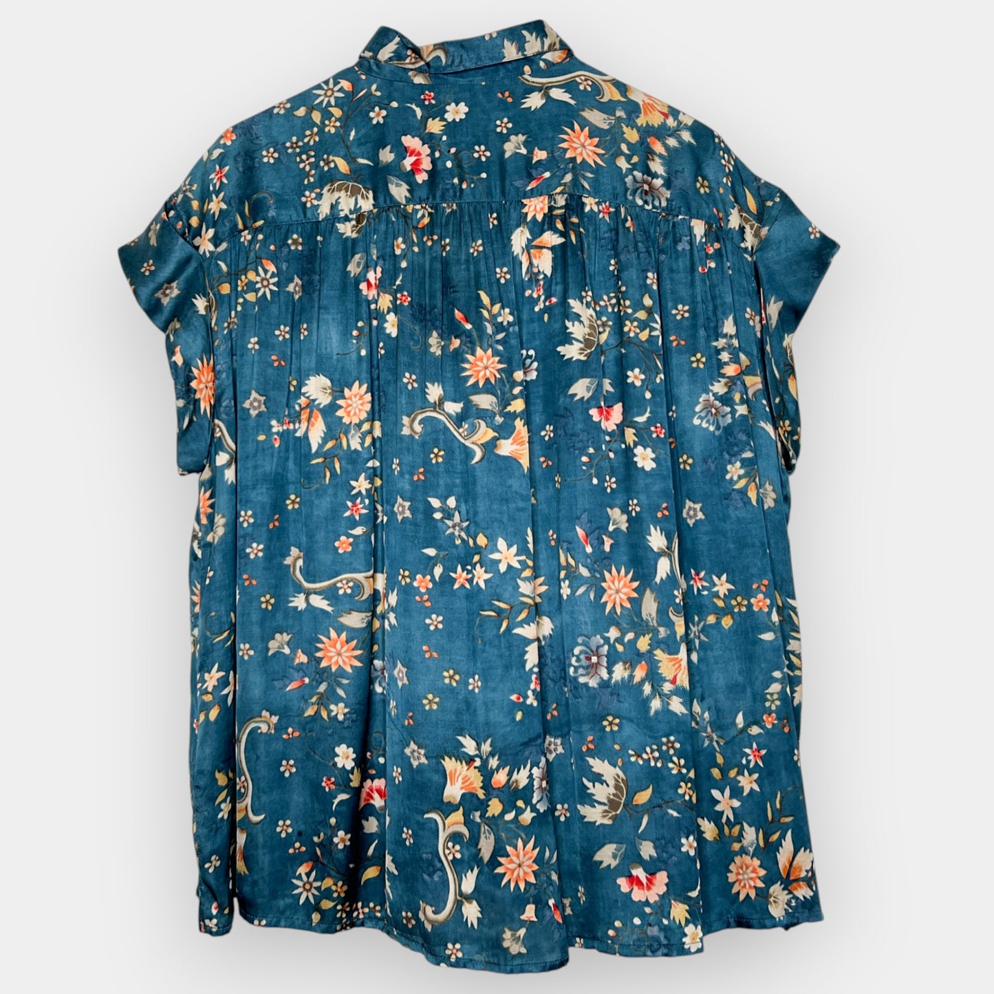 Mes Demoiselles Deep Teal Floral Viscose Blouse FR42 ~ AU14 [NEW]