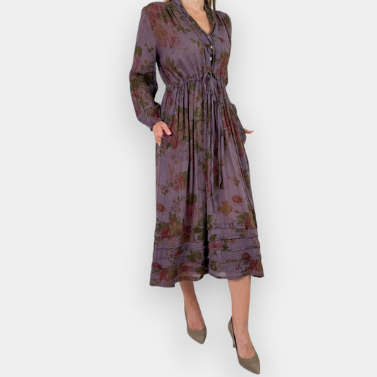 Metta Melbourne Purple Floral Fine Cotton Shirt Dress Small-Medium ~ AU10-12