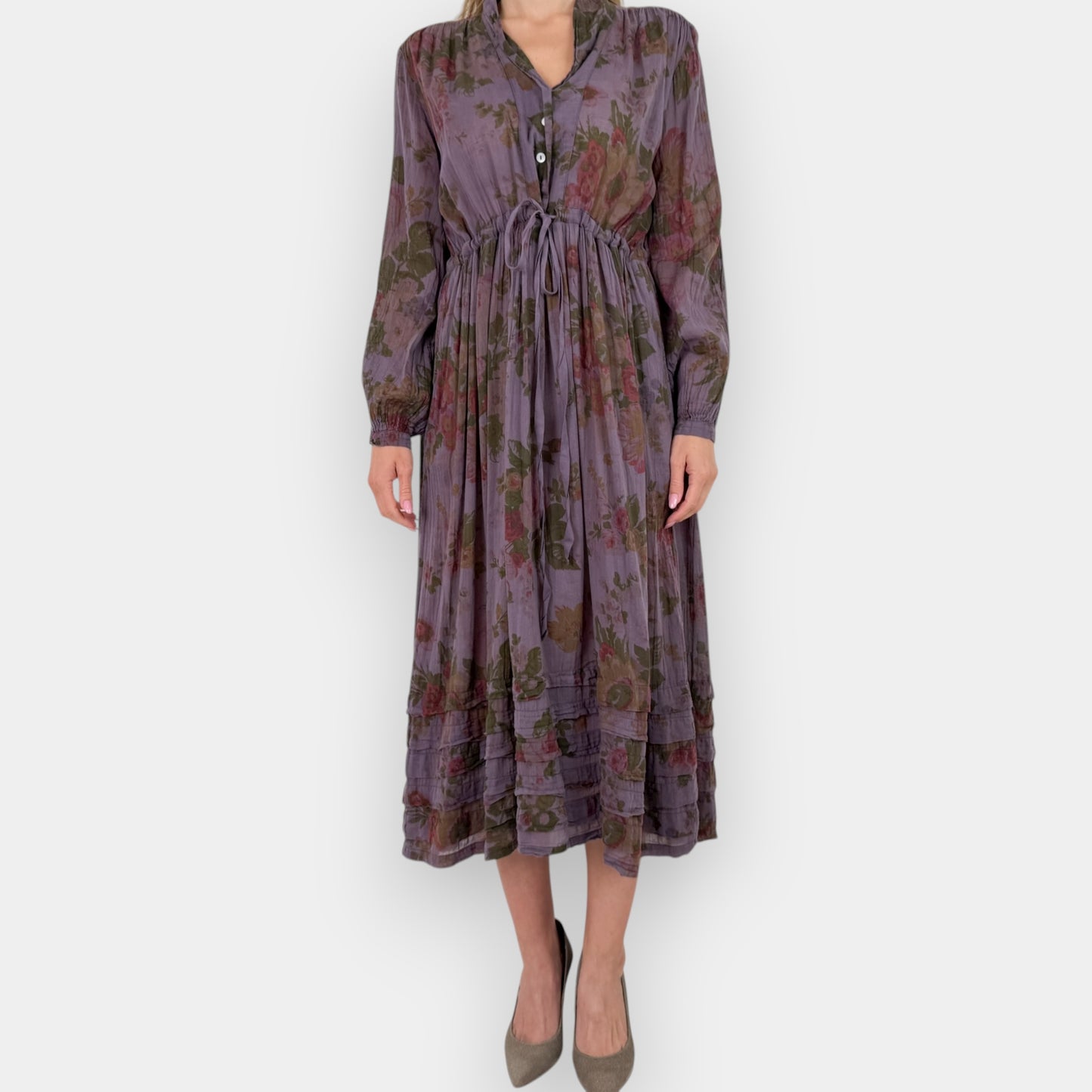 Metta Melbourne Purple Floral Fine Cotton Shirt Dress Small-Medium ~ AU10-12