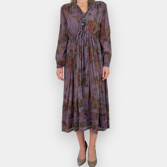 Metta Melbourne Purple Floral Fine Cotton Shirt Dress Small-Medium ~ AU10-12