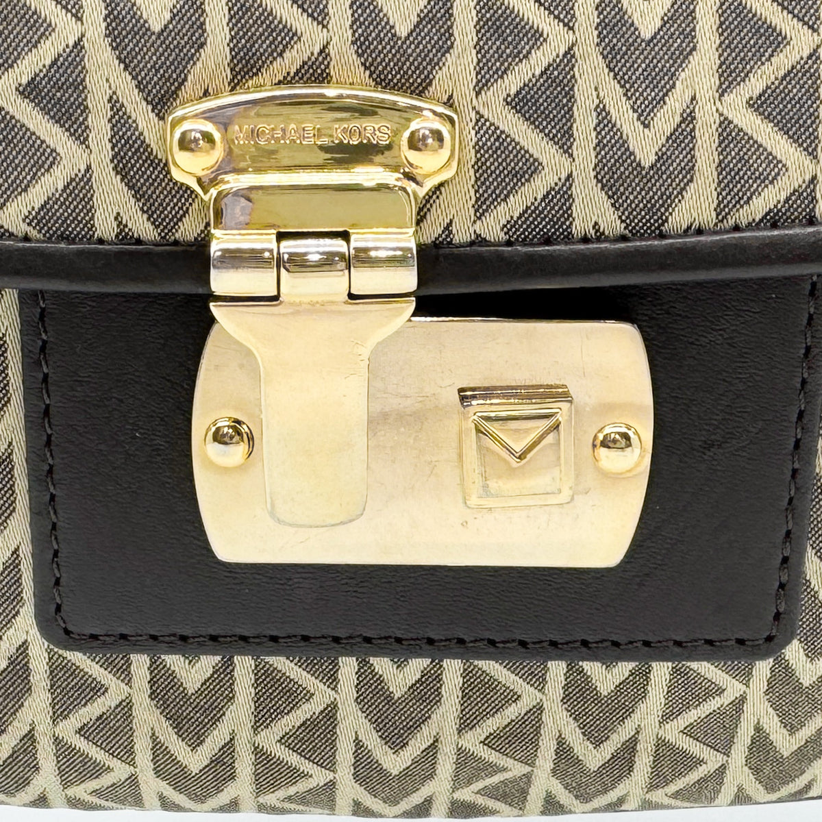 Michael Kors Monogram Jacquard Brown Leather Flap Shoulder Bag