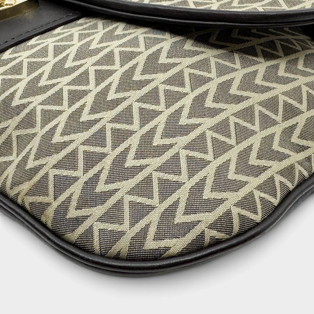 Studio61 Preloved Boutique Sydney vintage Michael Kors monogram jacquard fabric with dark brown leather trim detail