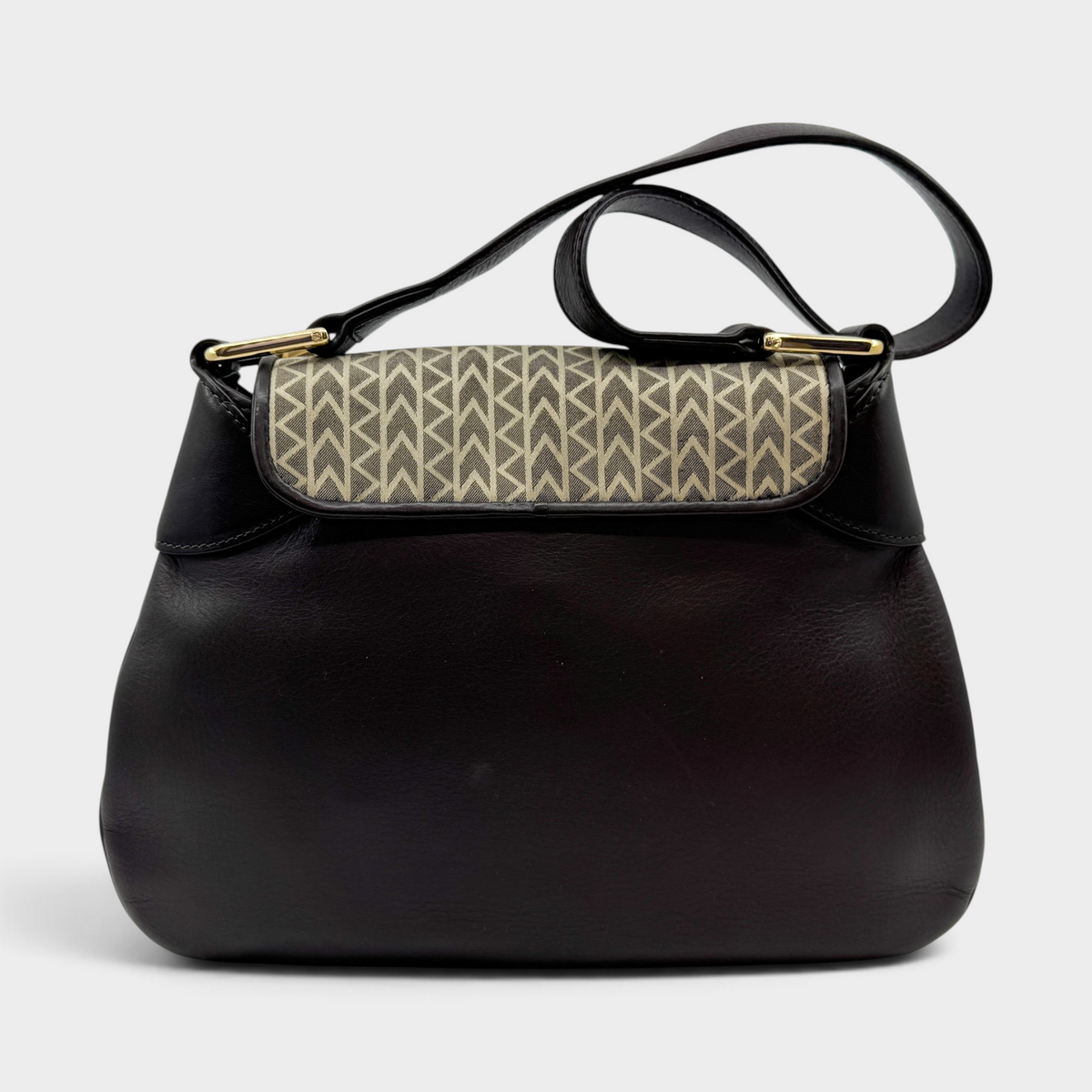 Studio61 Preloved Boutique Sydney vintage Michael Kors monogram jacquard and dark brown leather flap shoulder bag