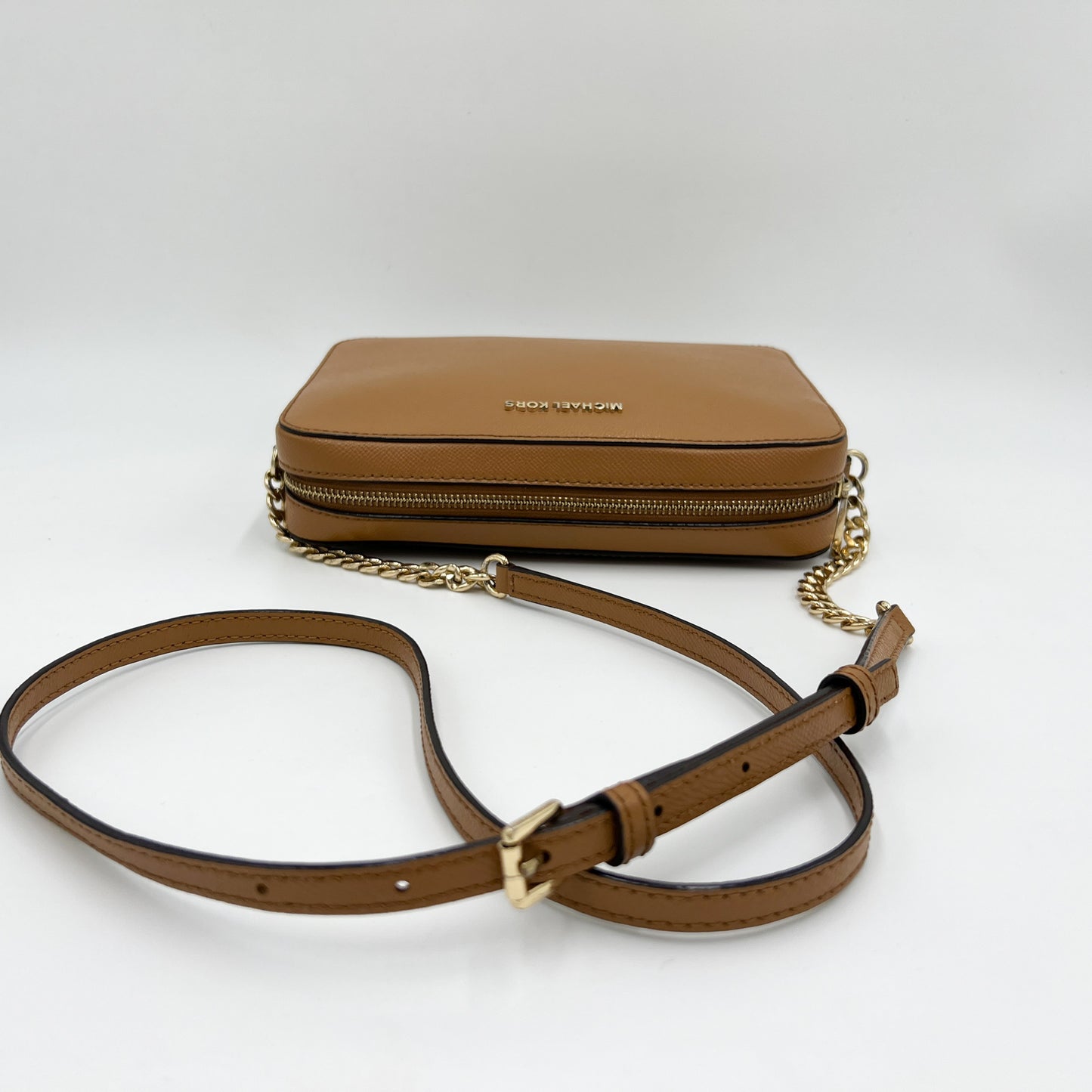 Michael Kors Jet Set Tan Brown Saffiano Leather Crossbody Bag