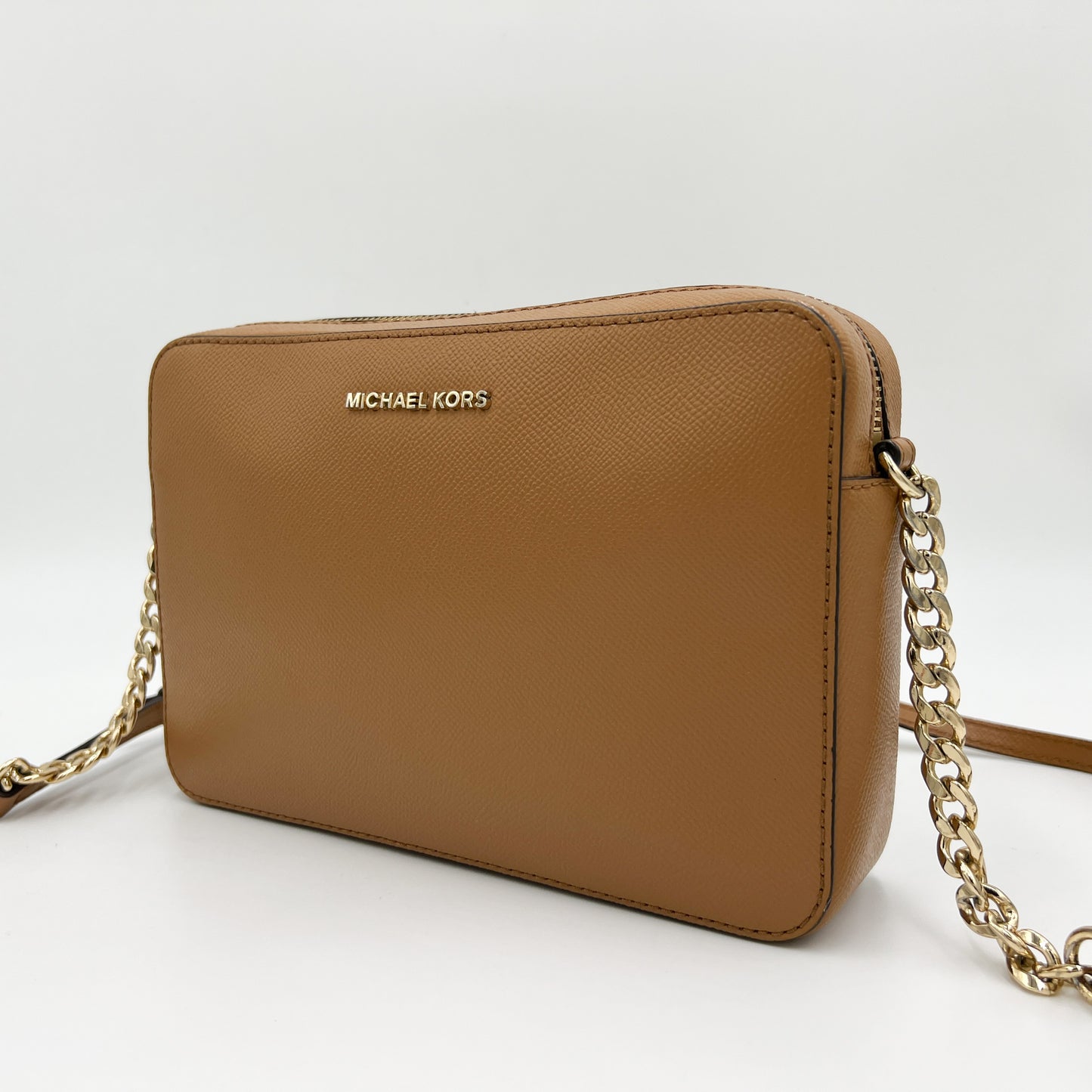 Michael Kors Jet Set Tan Brown Saffiano Leather Crossbody Bag