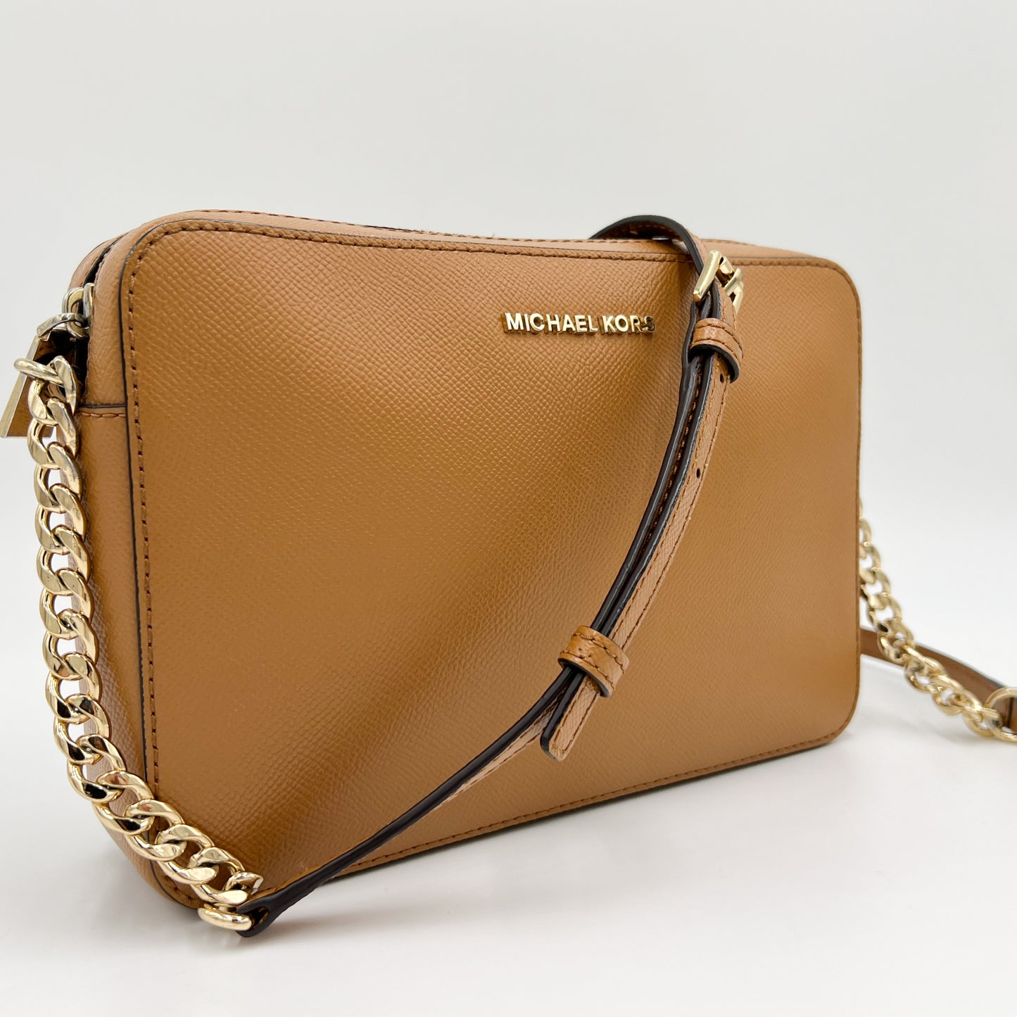 Michael Kors Jet Set Tan Brown Saffiano Leather Crossbody Bag