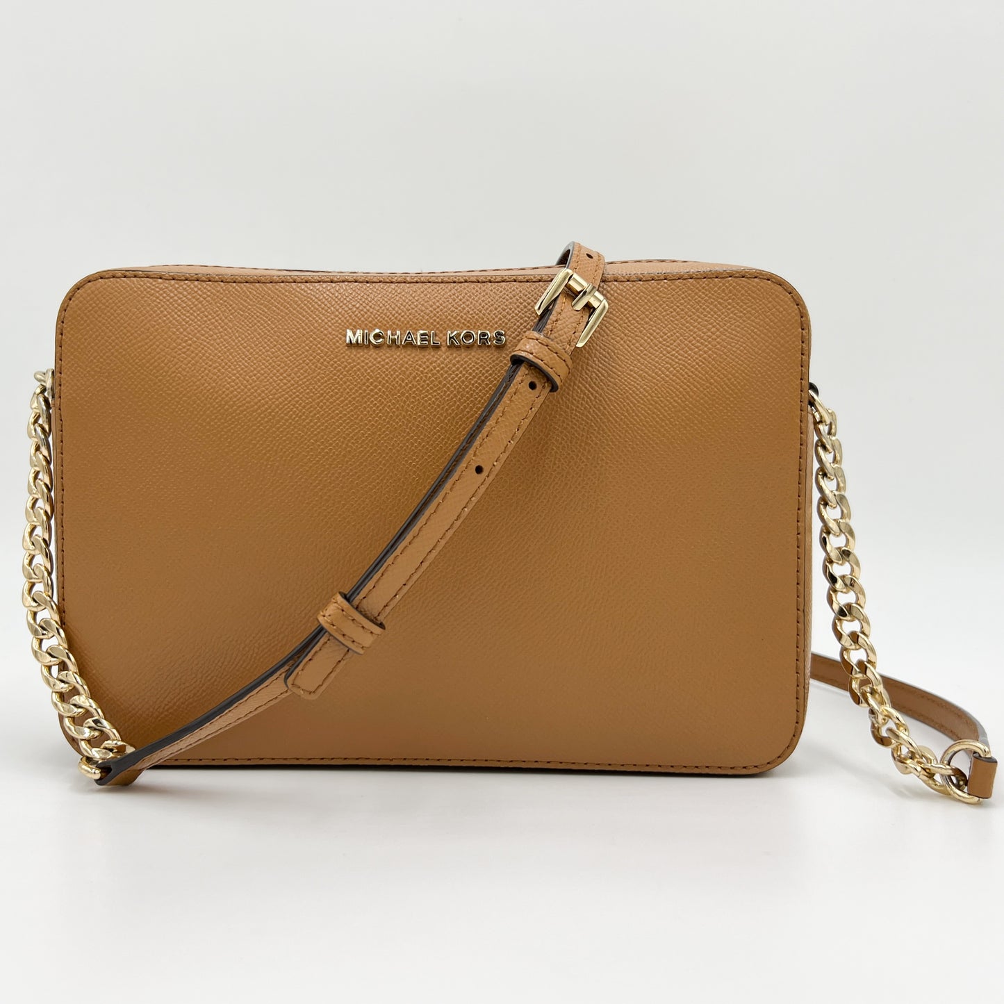 Michael Kors Jet Set Tan Brown Saffiano Leather Crossbody Bag