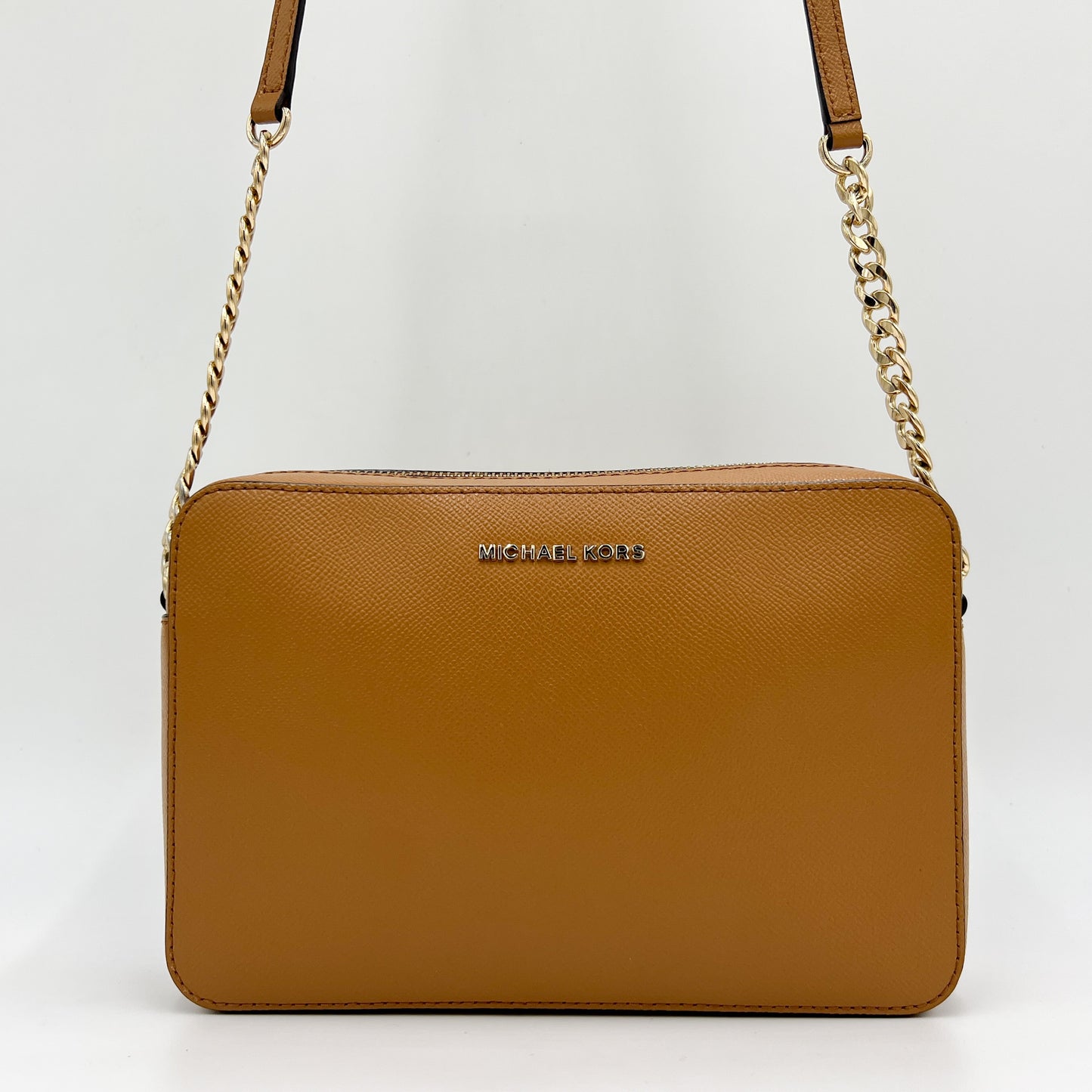 Michael Kors Jet Set Tan Brown Saffiano Leather Crossbody Bag