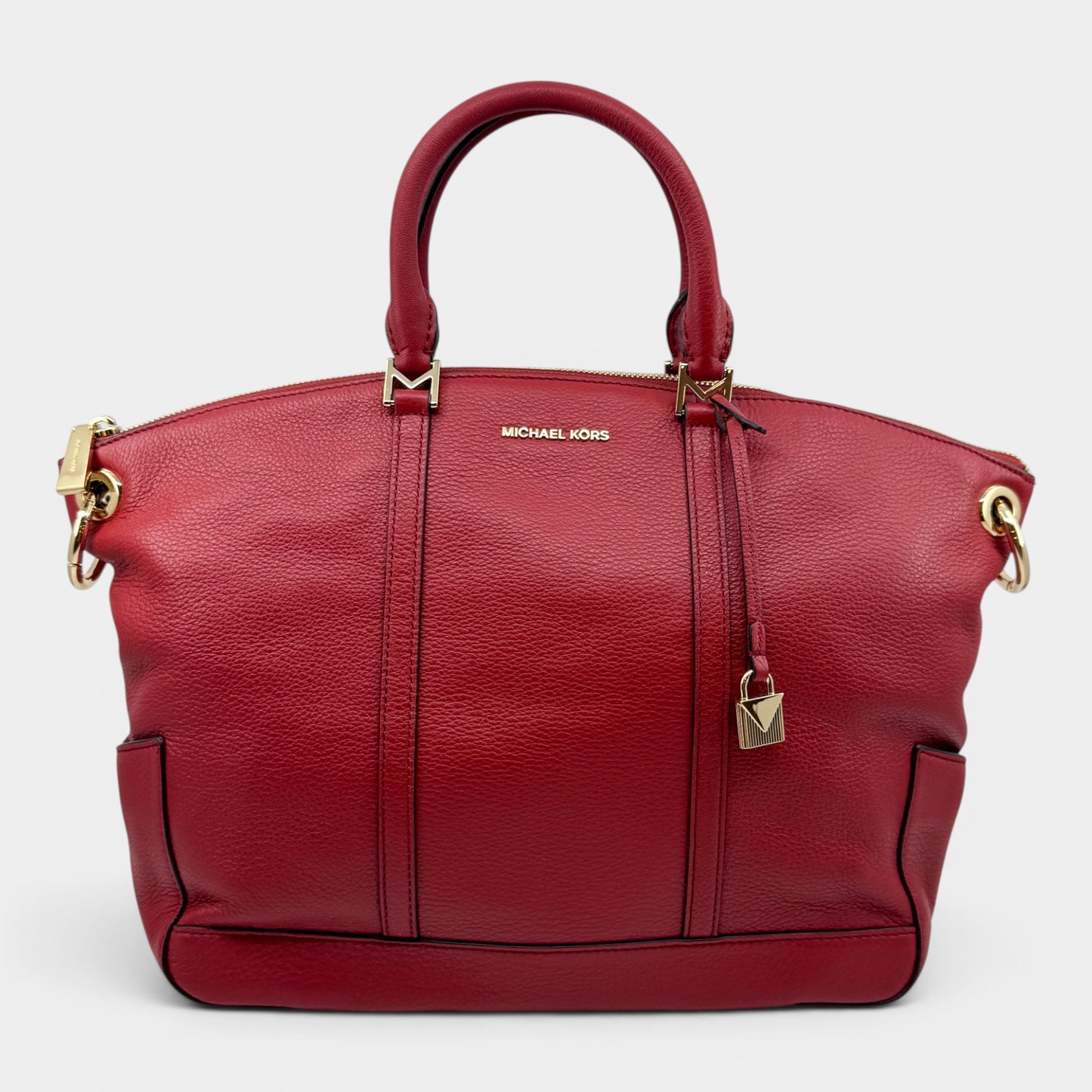 Michael Kors Cherry Red Leather Top Handle Zip Tote Bag