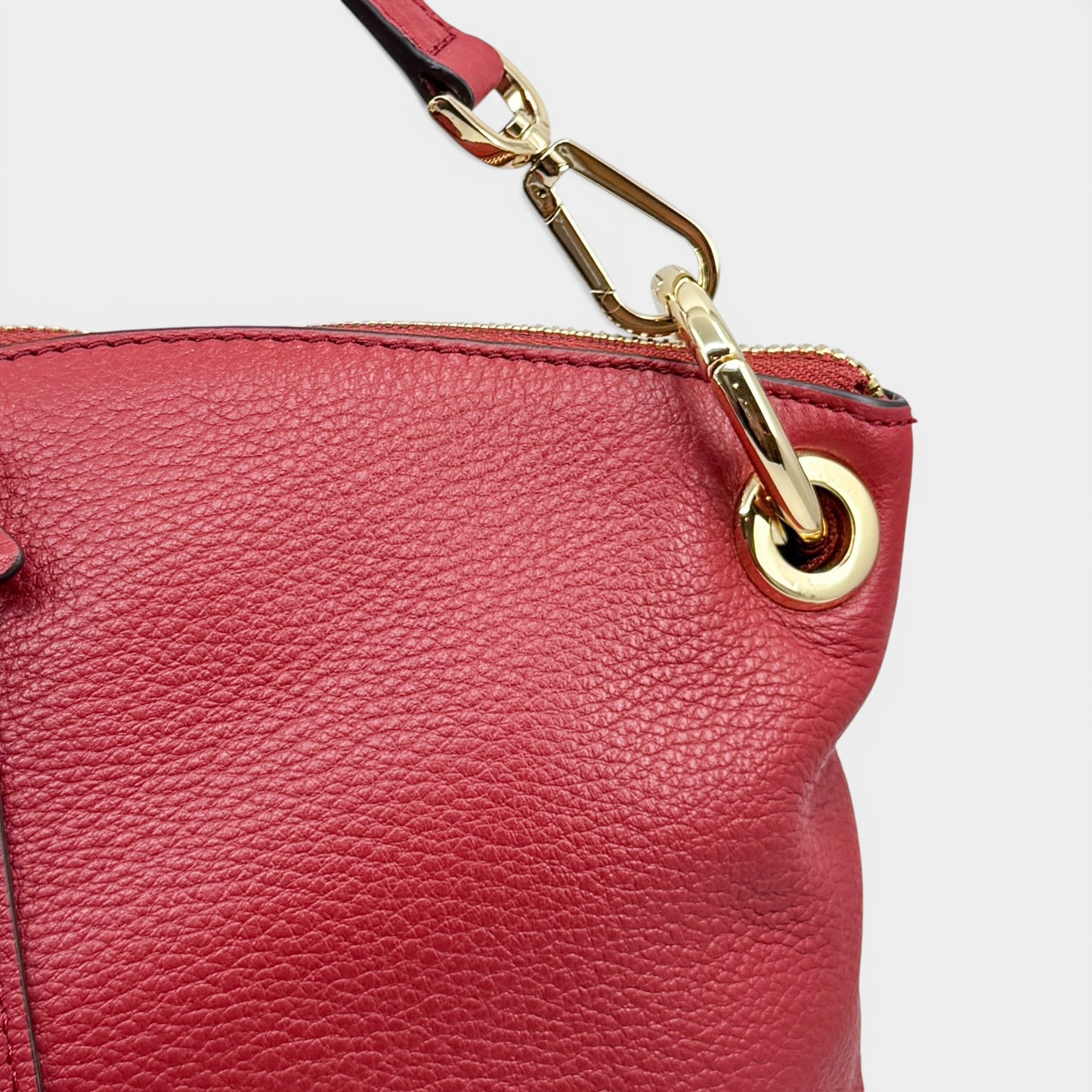 Michael Kors Cherry Red Leather Top Handle Zip Tote Bag