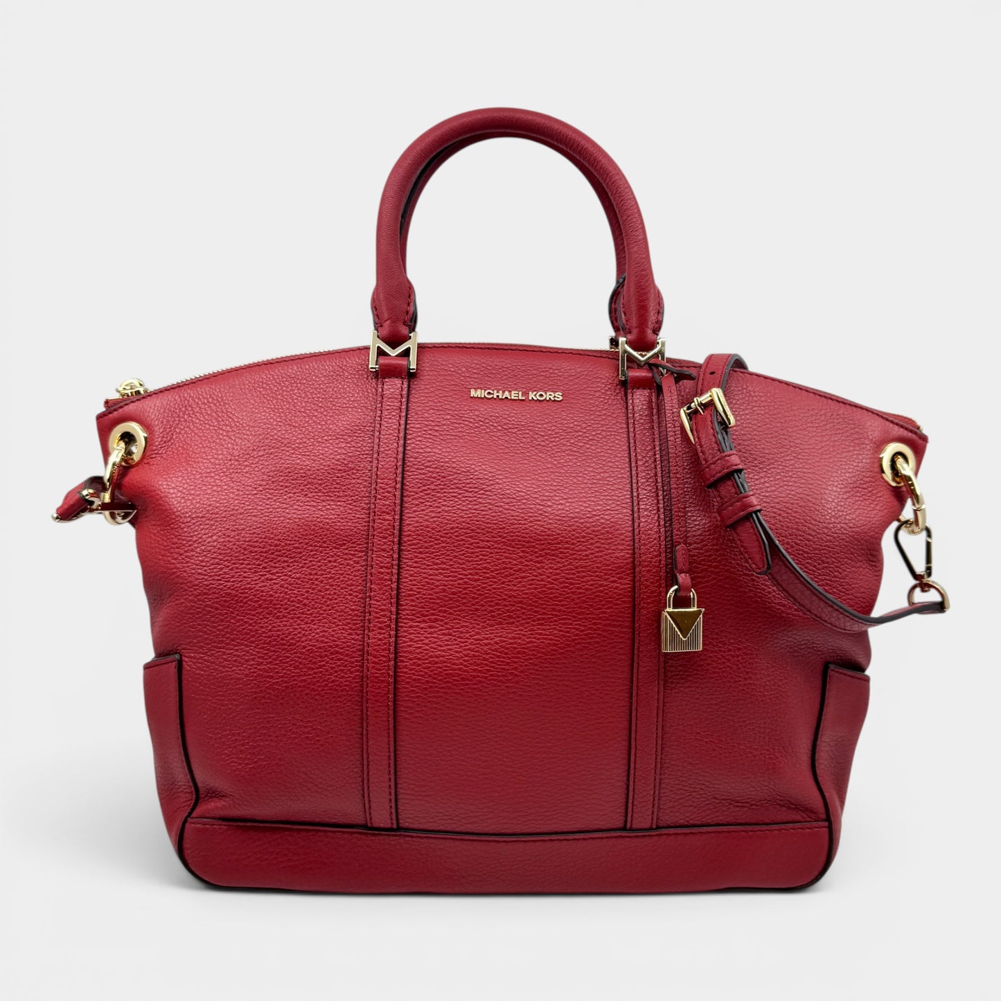 Michael Kors Cherry Red Leather Top Handle Zip Tote Bag