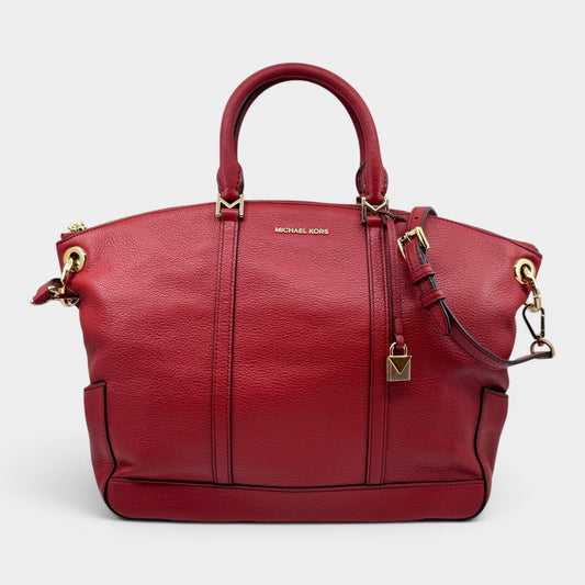 Michael Kors Cherry Red Leather Top Handle Zip Tote Bag