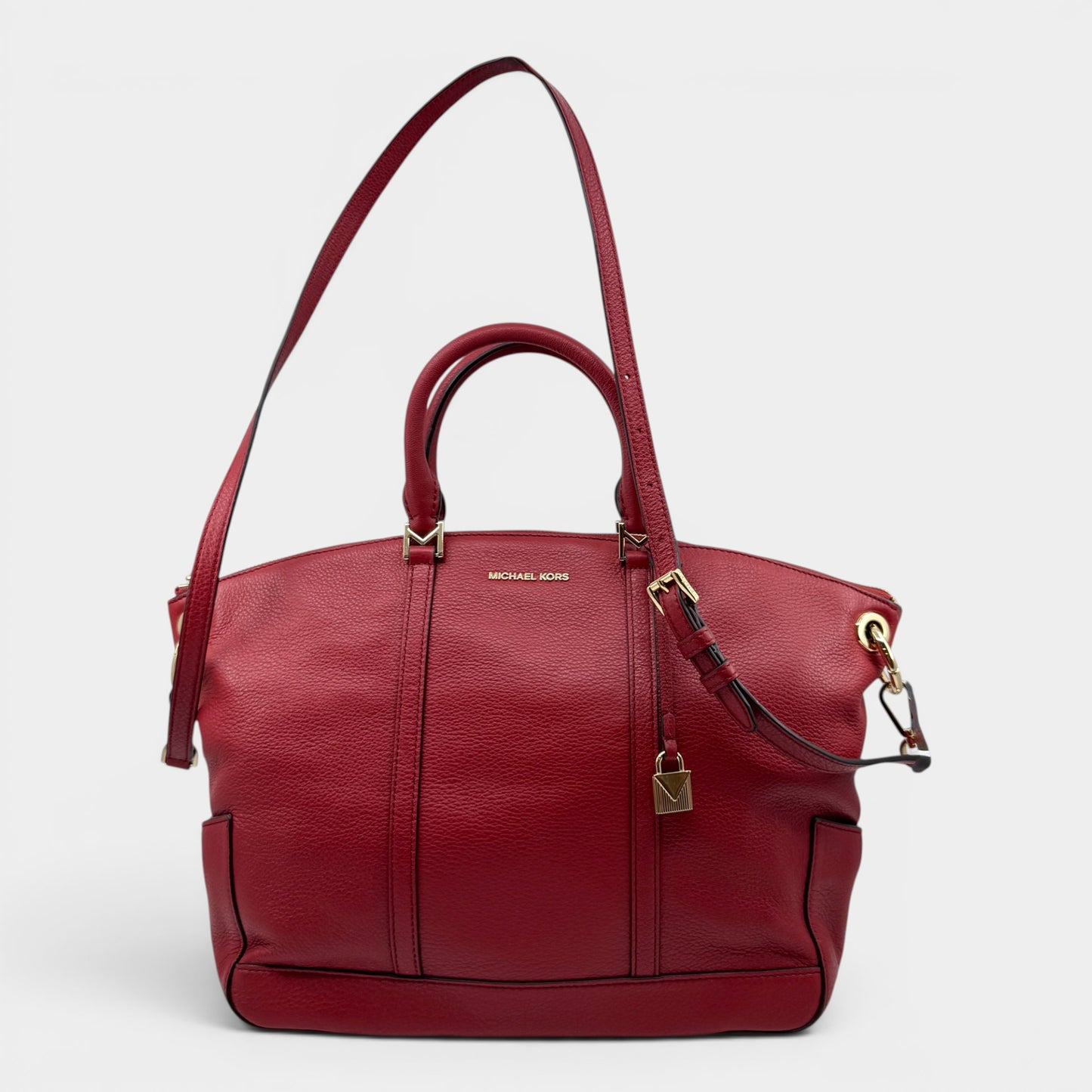 Michael Kors Cherry Red Leather Top Handle Zip Tote Bag