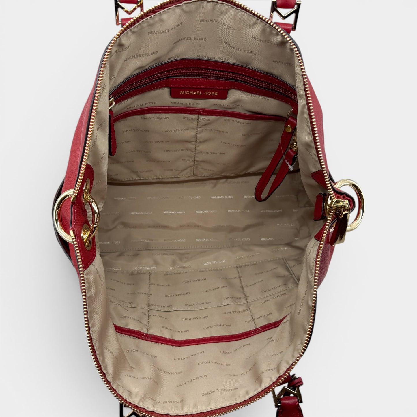 Michael Kors Cherry Red Leather Top Handle Zip Tote Bag
