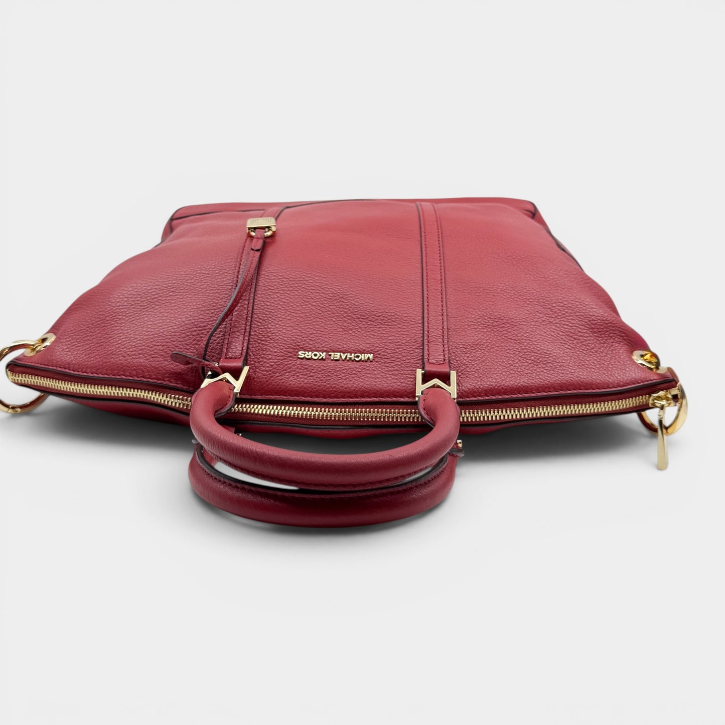 Michael Kors Cherry Red Leather Top Handle Zip Tote Bag