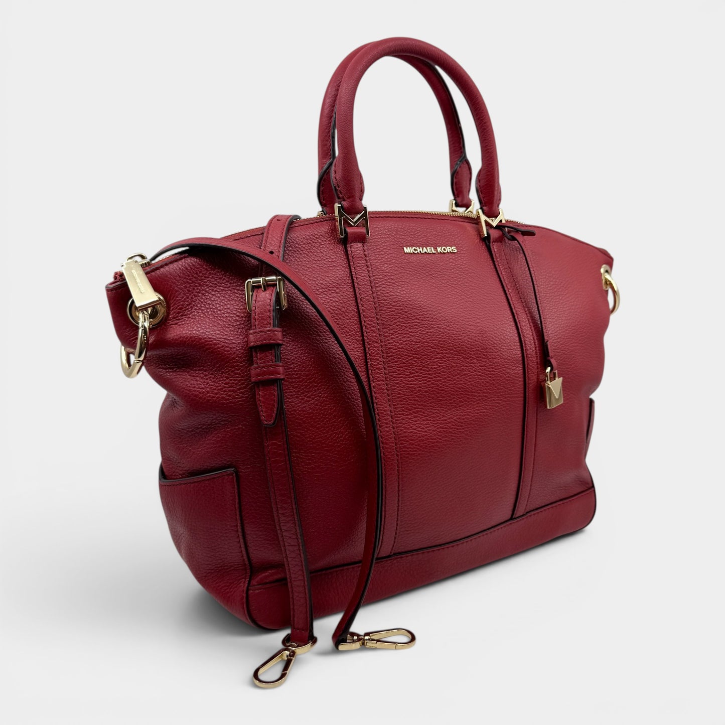 Michael Kors Cherry Red Leather Top Handle Zip Tote Bag