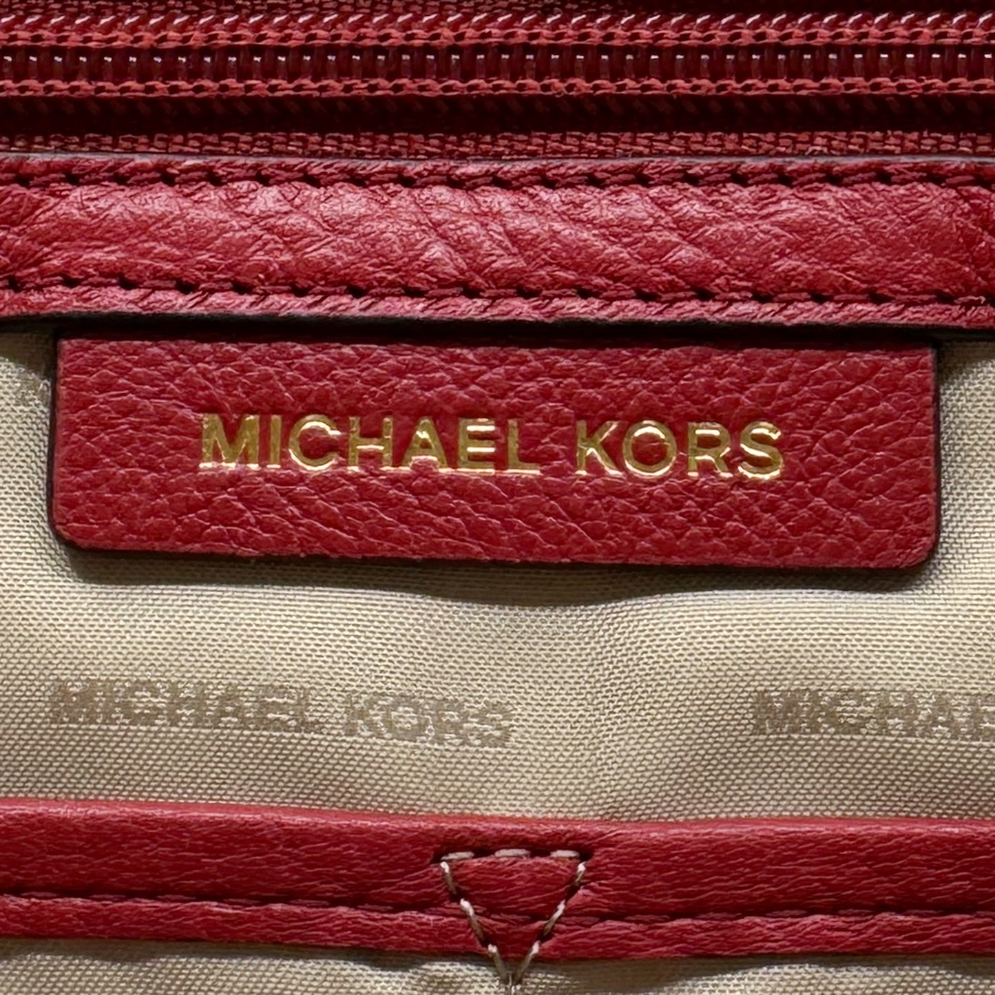 Michael Kors Cherry Red Leather Top Handle Zip Tote Bag