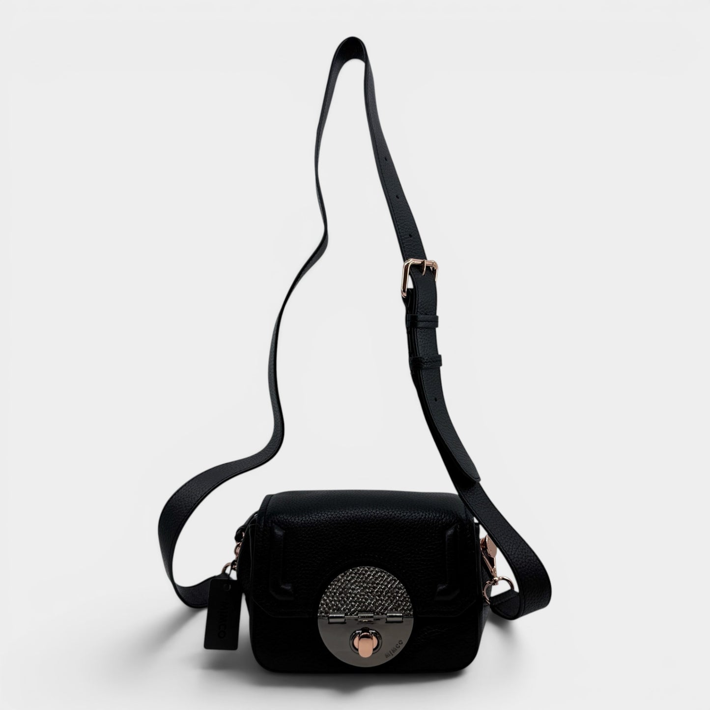 Mimco Black Grainy Leather Turn Lock Hip Crossbody Bag [NEW]