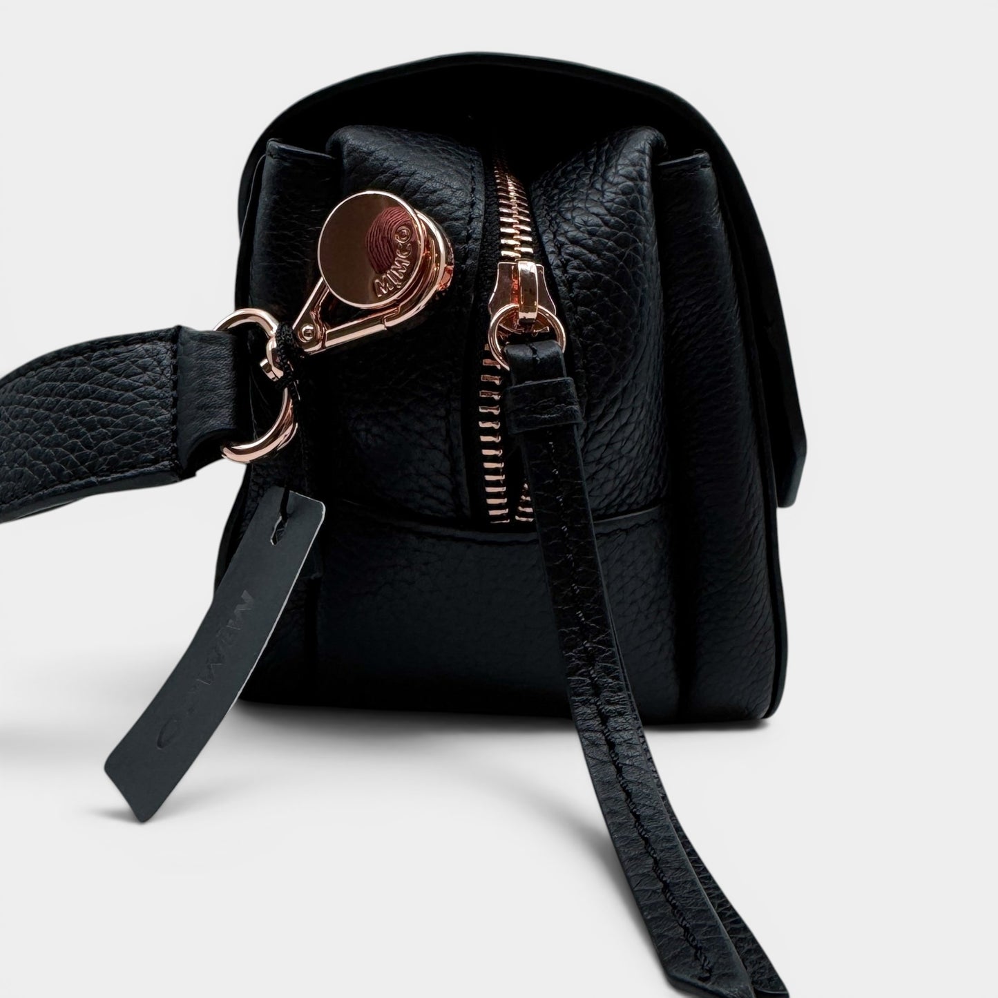 Mimco Black Grainy Leather Turn Lock Hip Crossbody Bag [NEW]