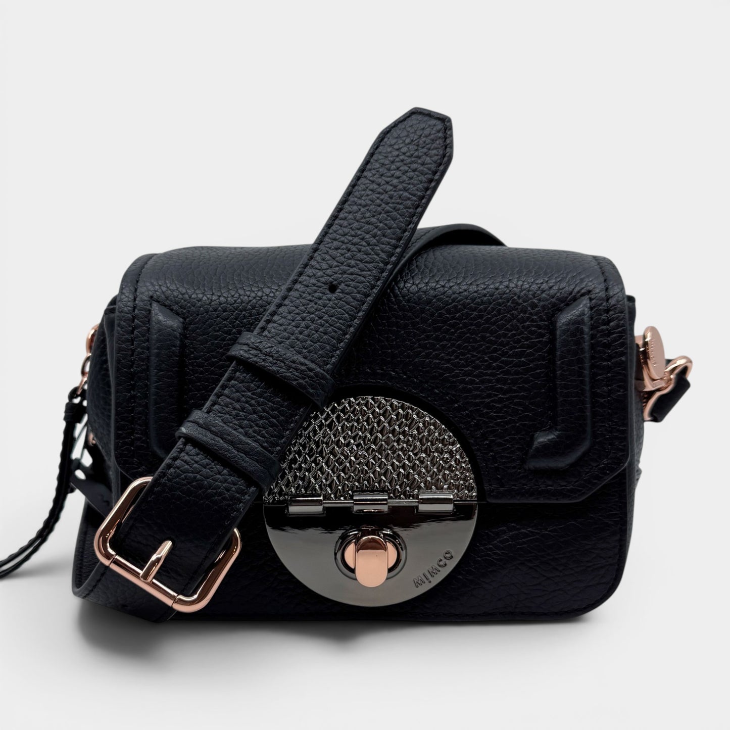 Mimco Black Grainy Leather Turn Lock Hip Crossbody Bag [NEW]