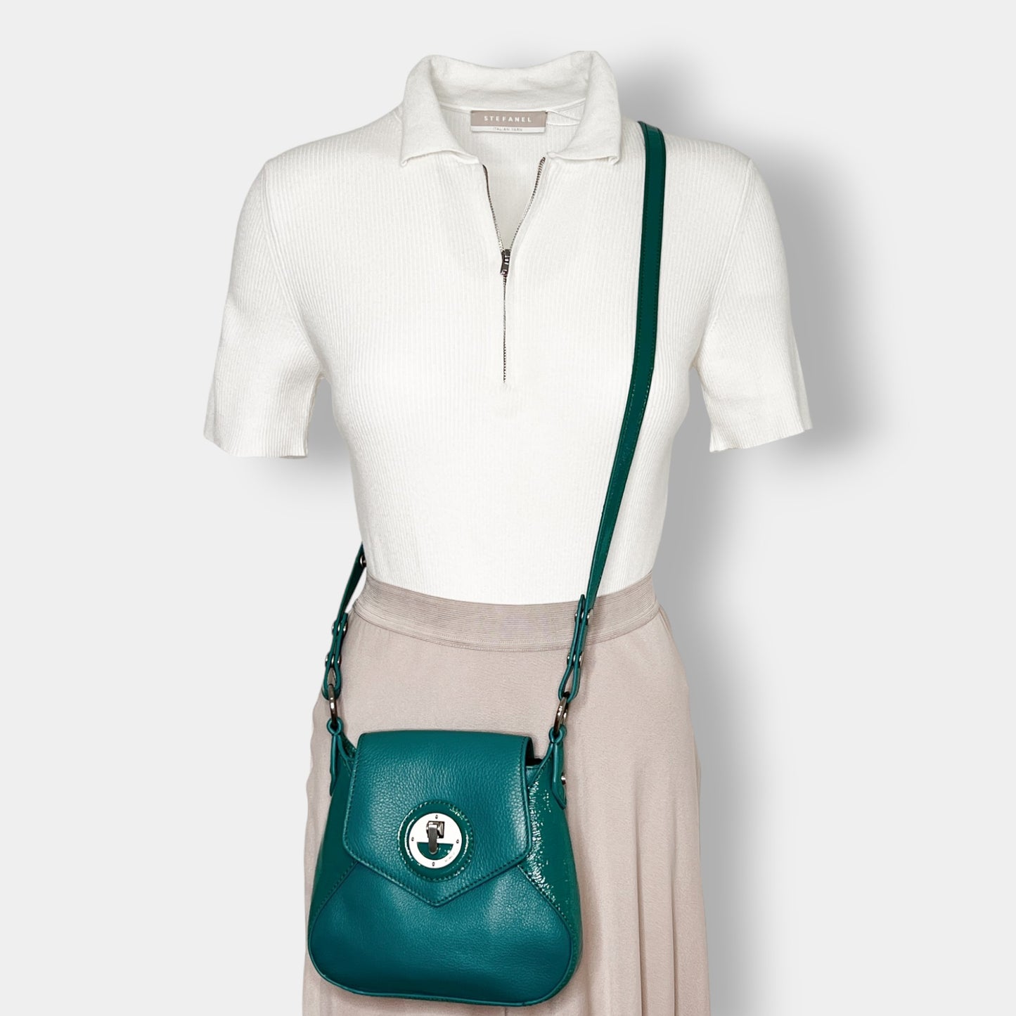 Mimco Molten Hip Teal Green Leather Crossbody Bag