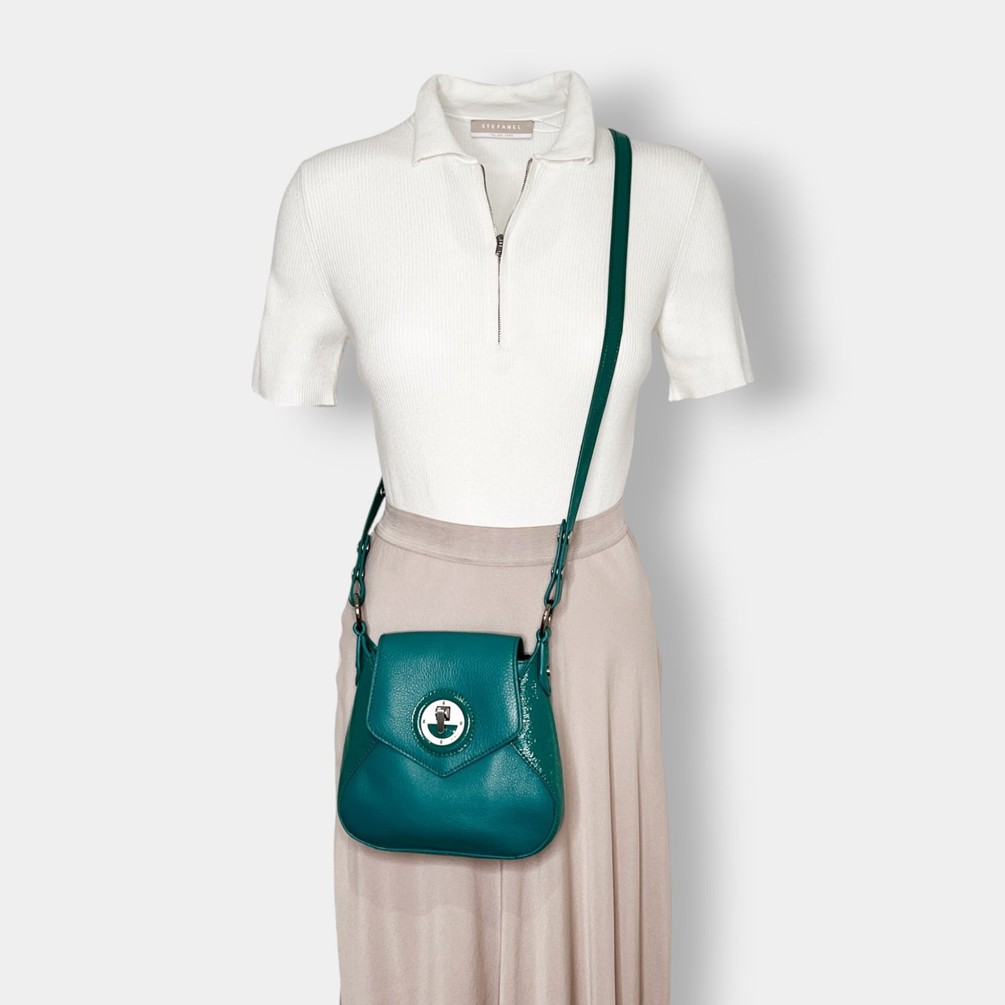 Mimco Molten Hip Teal Green Leather Crossbody Bag