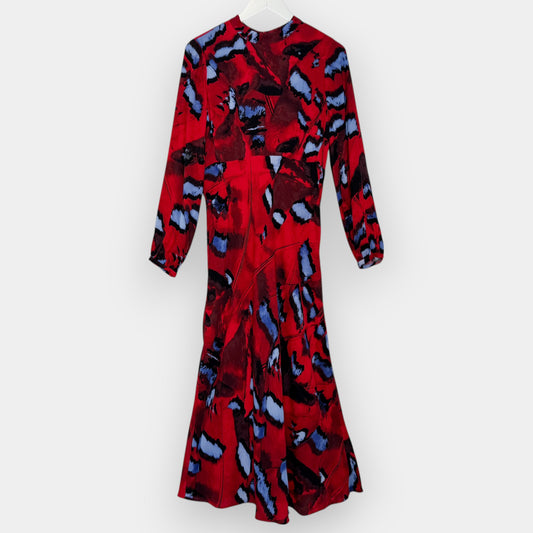 Mint Velvet Red & Blue Ashley Print Midi Dress AU12 [NEW]