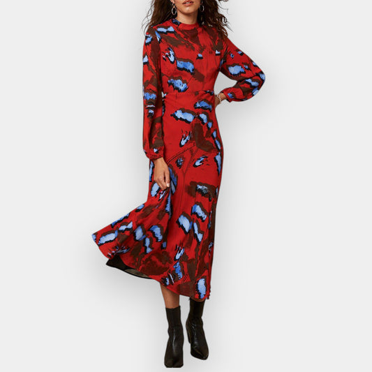 Mint Velvet Red & Blue Ashley Print Midi Dress AU12 [NEW]