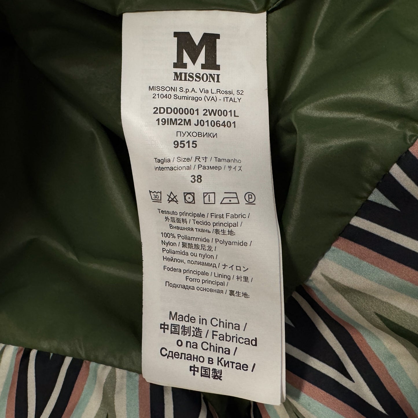 M Missoni Green Pink Chevron Duck Down Puffer Coat IT38 ~ AU8-10