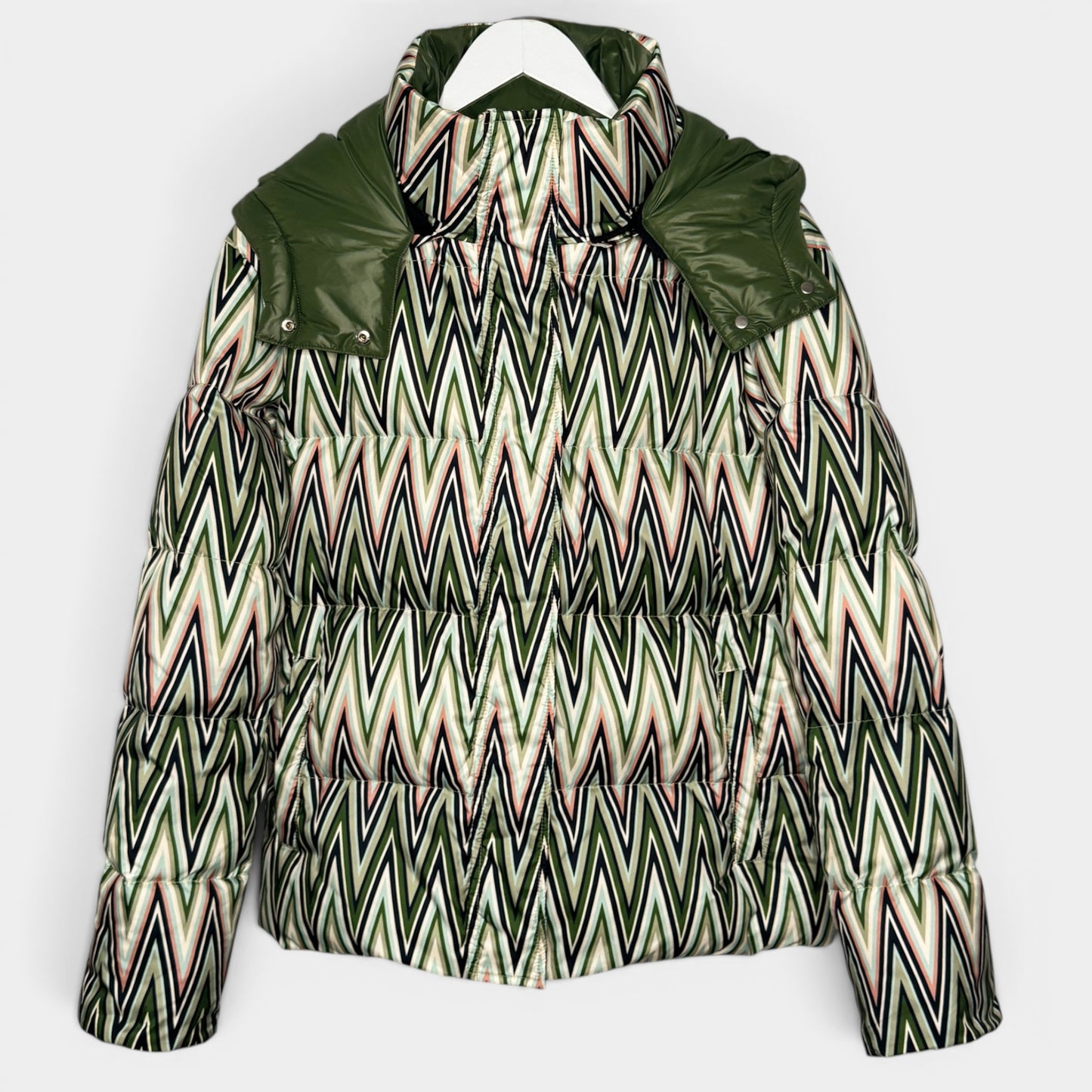 M Missoni Green Pink Chevron Duck Down Puffer Coat IT38 ~ AU8-10