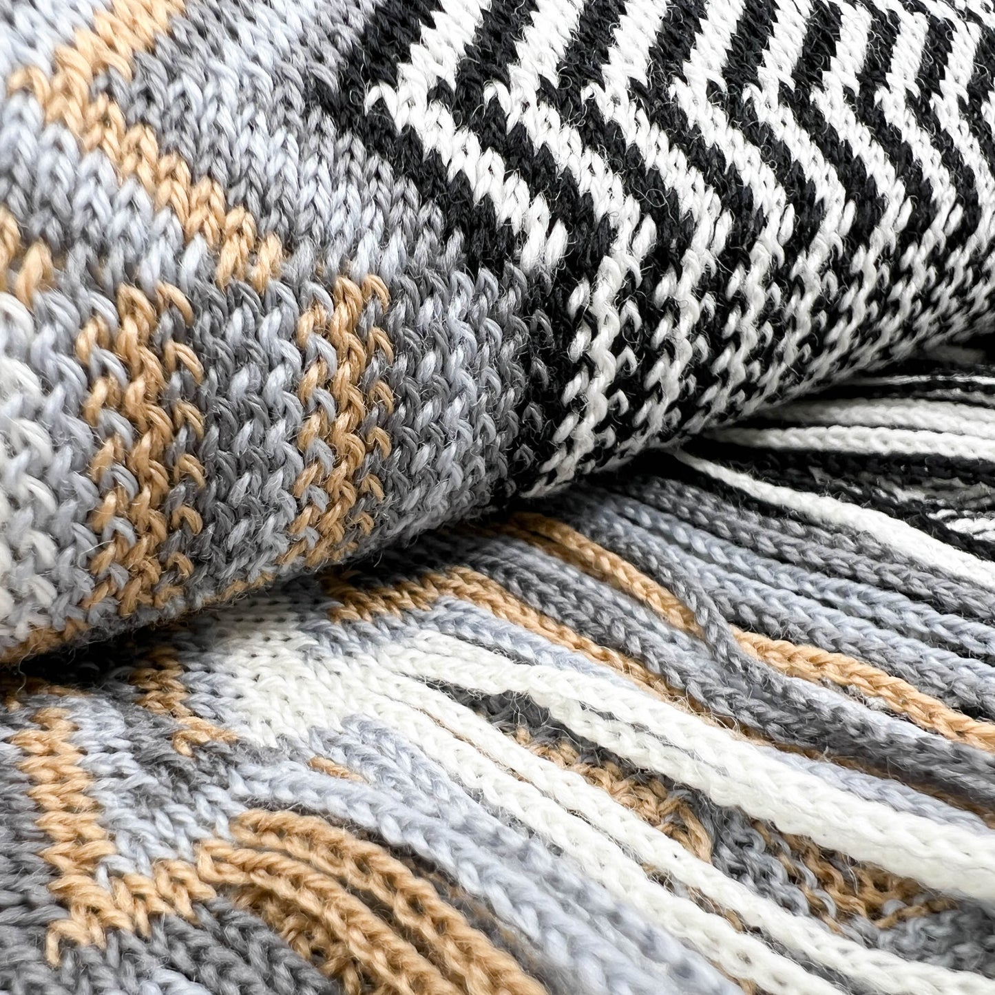 Missoni Black, White, Grey & Gold Knit 100% Wool Scarf