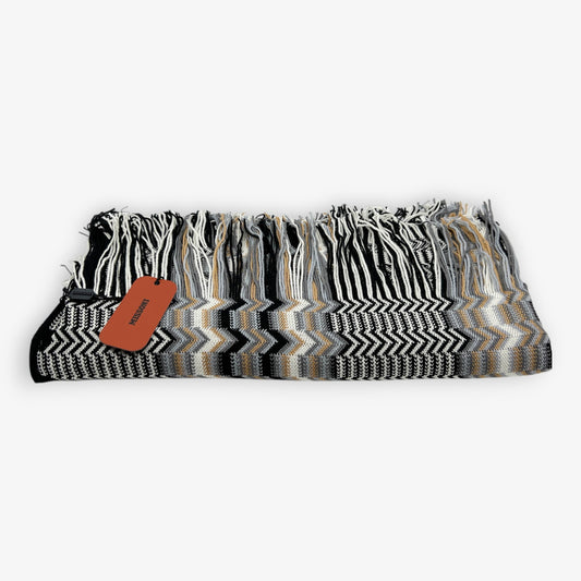 Missoni Black, White, Grey & Gold Knit 100% Wool Scarf