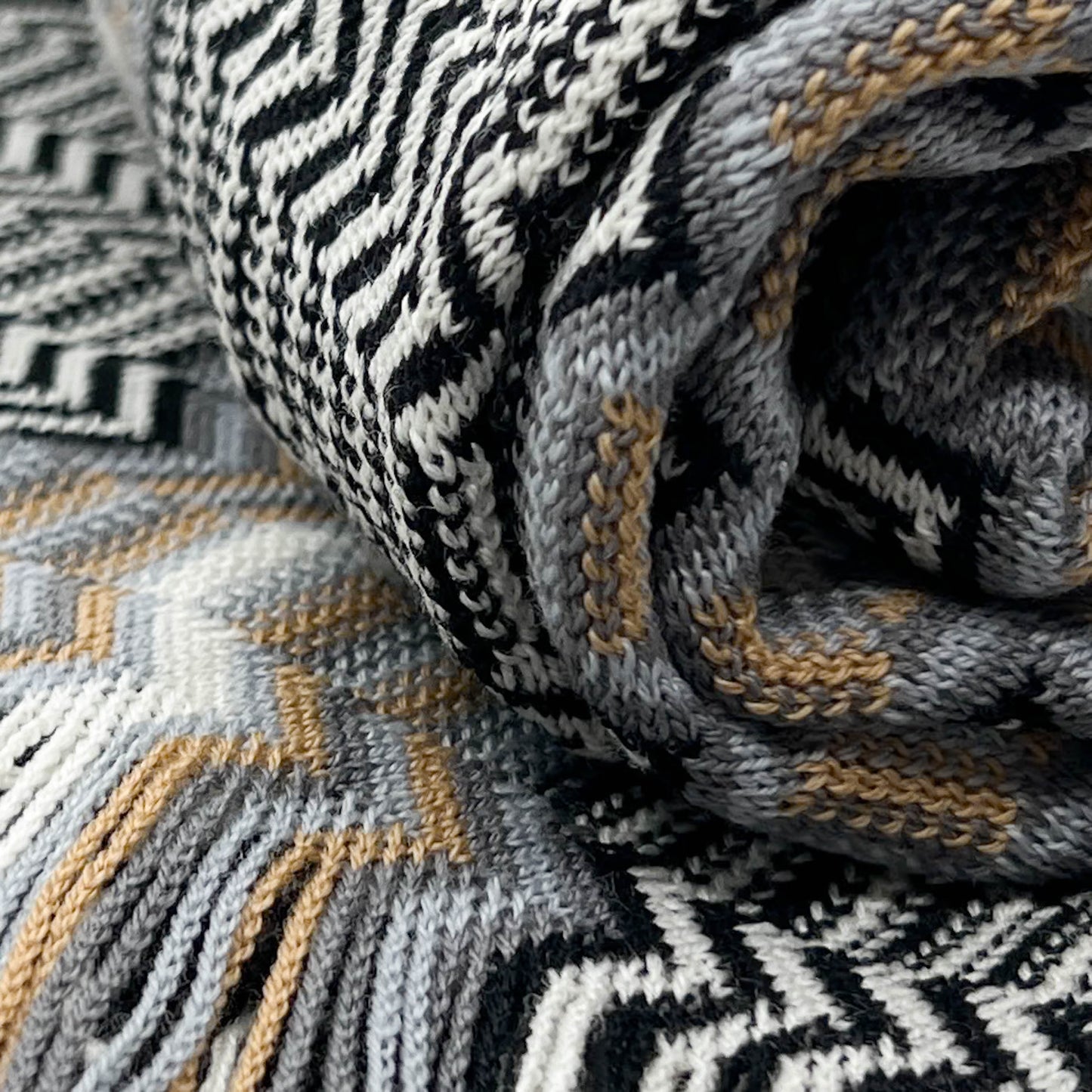 Missoni Black, White, Grey & Gold Knit 100% Wool Scarf