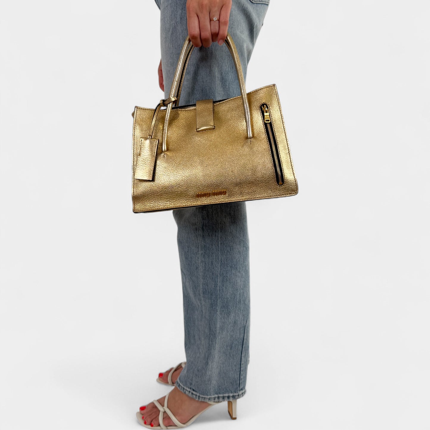 Miu Miu Gold Madras Leather Push Lock Tote Bag
