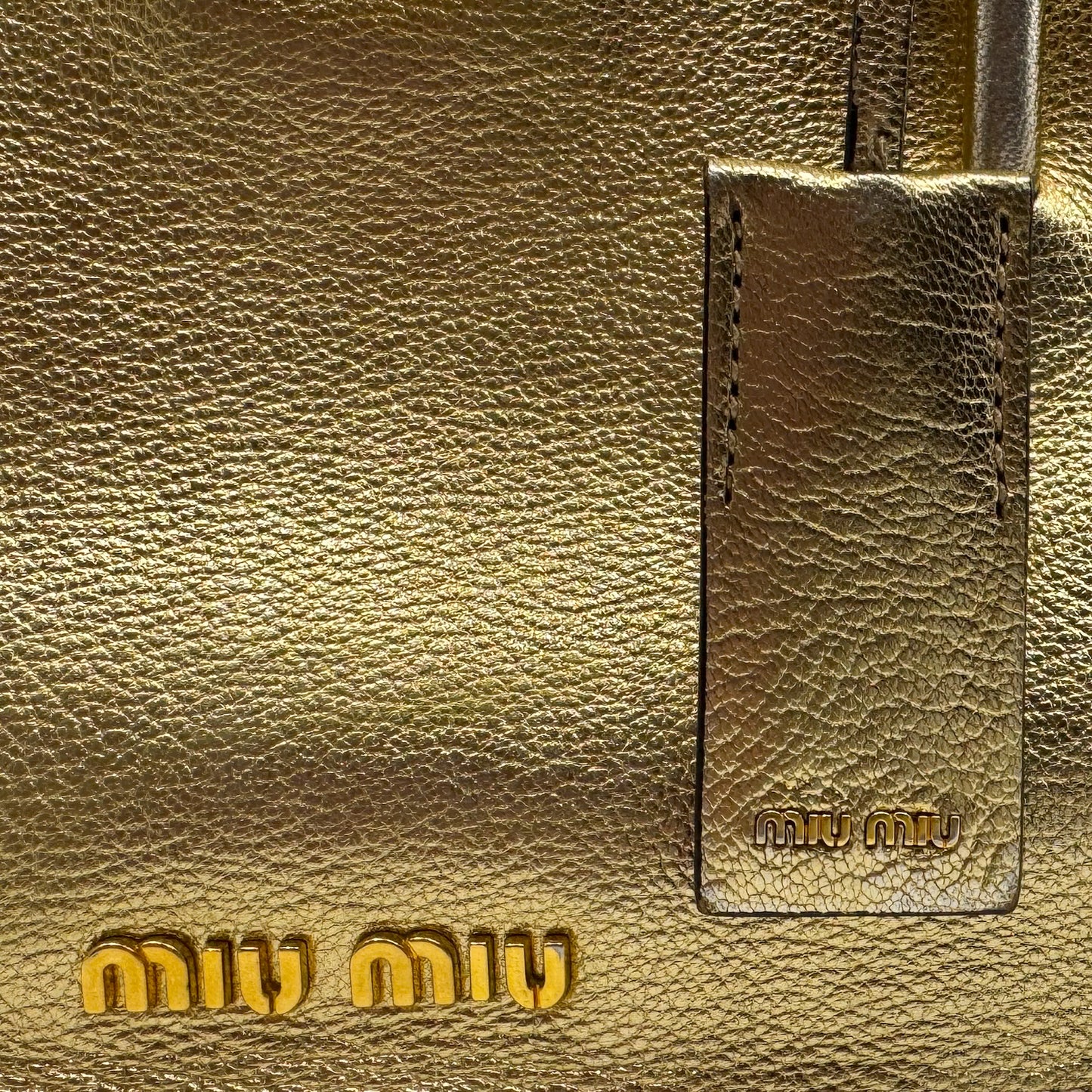 Miu Miu Gold Madras Leather Push Lock Tote Bag