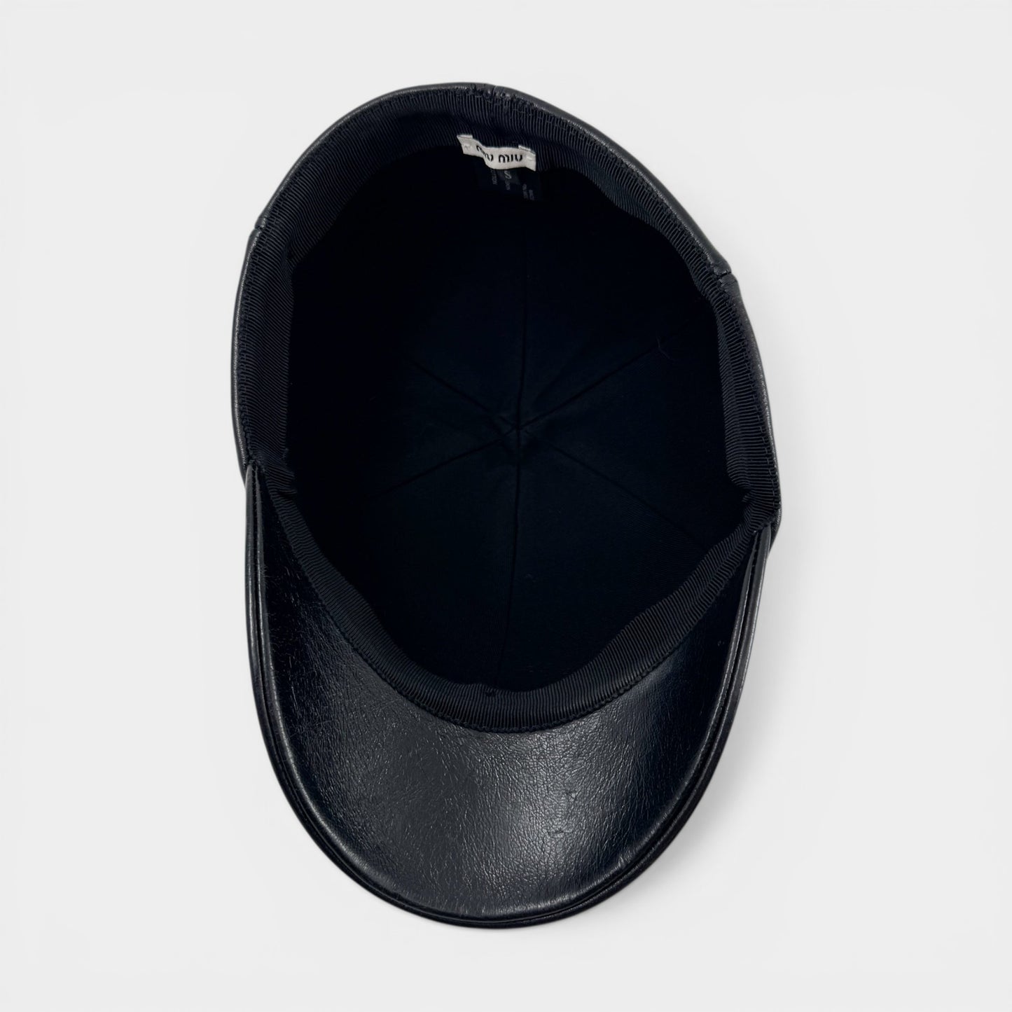Miu Miu Black Lambs Leather Bow Cap Riding Style Hat