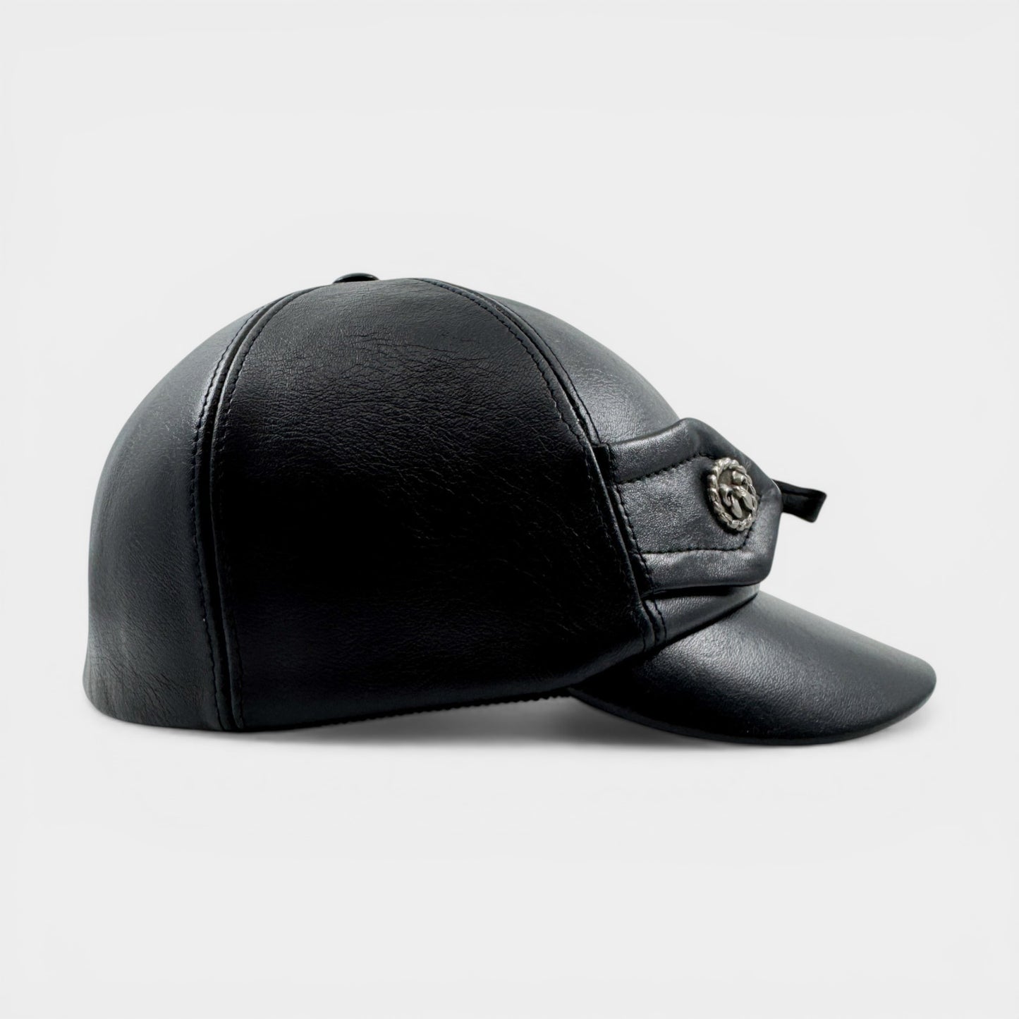 Miu Miu Black Lambs Leather Bow Cap Riding Style Hat