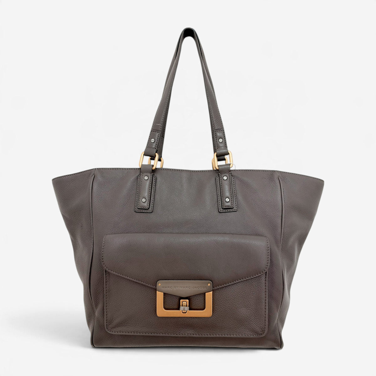Marc by Marc Jacobs Bianca Hayley Grey Taupe Leather Pocket Shoulder Tote Bag