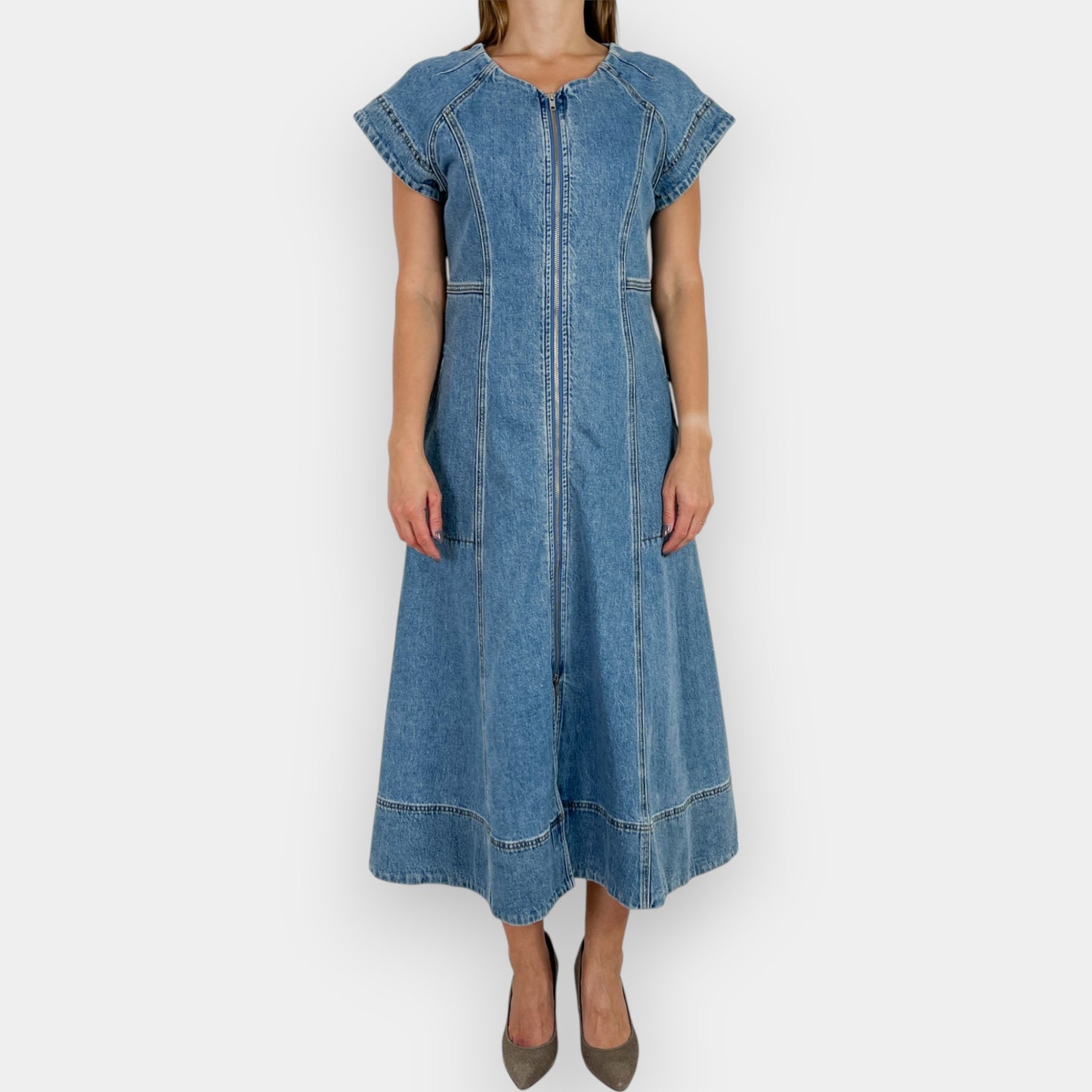 Morrison Light Blue Denim Clovelly Flared Midi Dress 2  ~ AU10-12 [NEW]