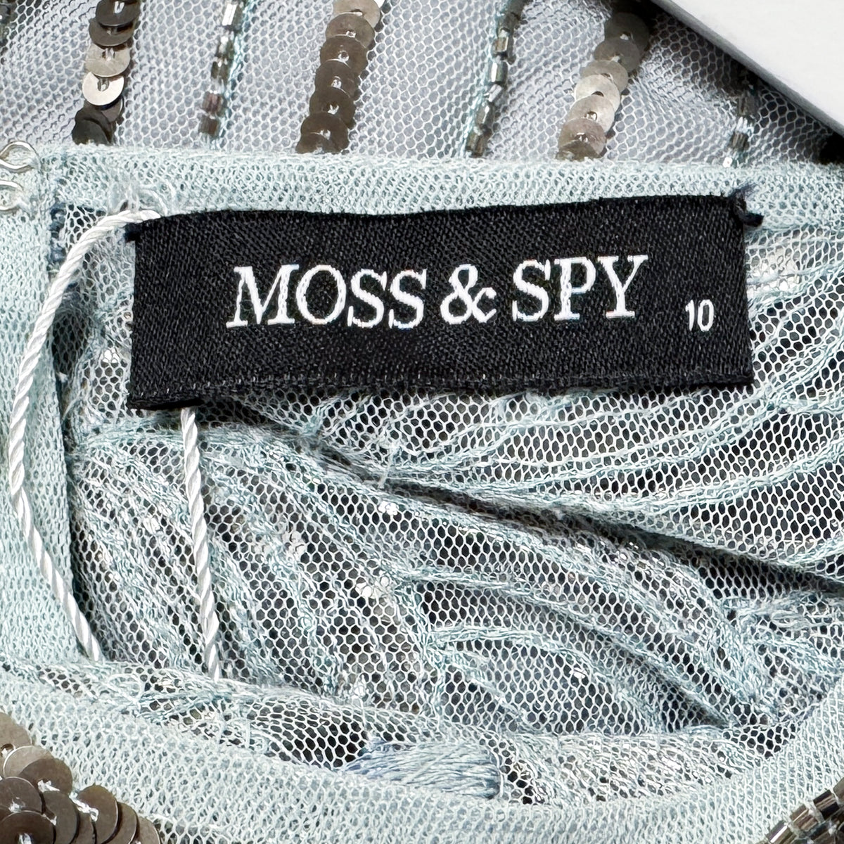 Moss & Spy Luna Shift Blue Silver Beaded Sequin Dress AU10