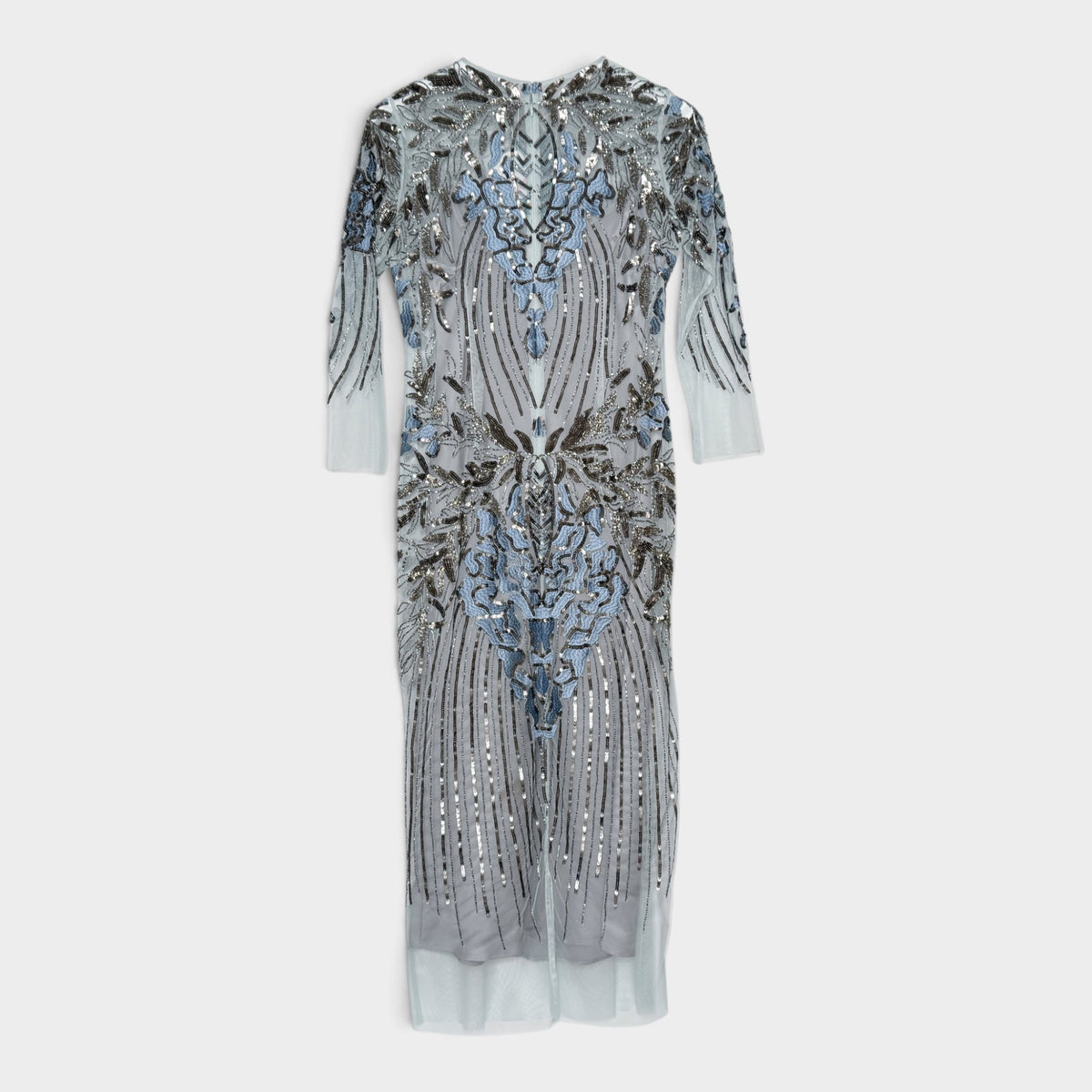 Moss & Spy Luna Shift Blue Silver Beaded Sequin Dress AU10