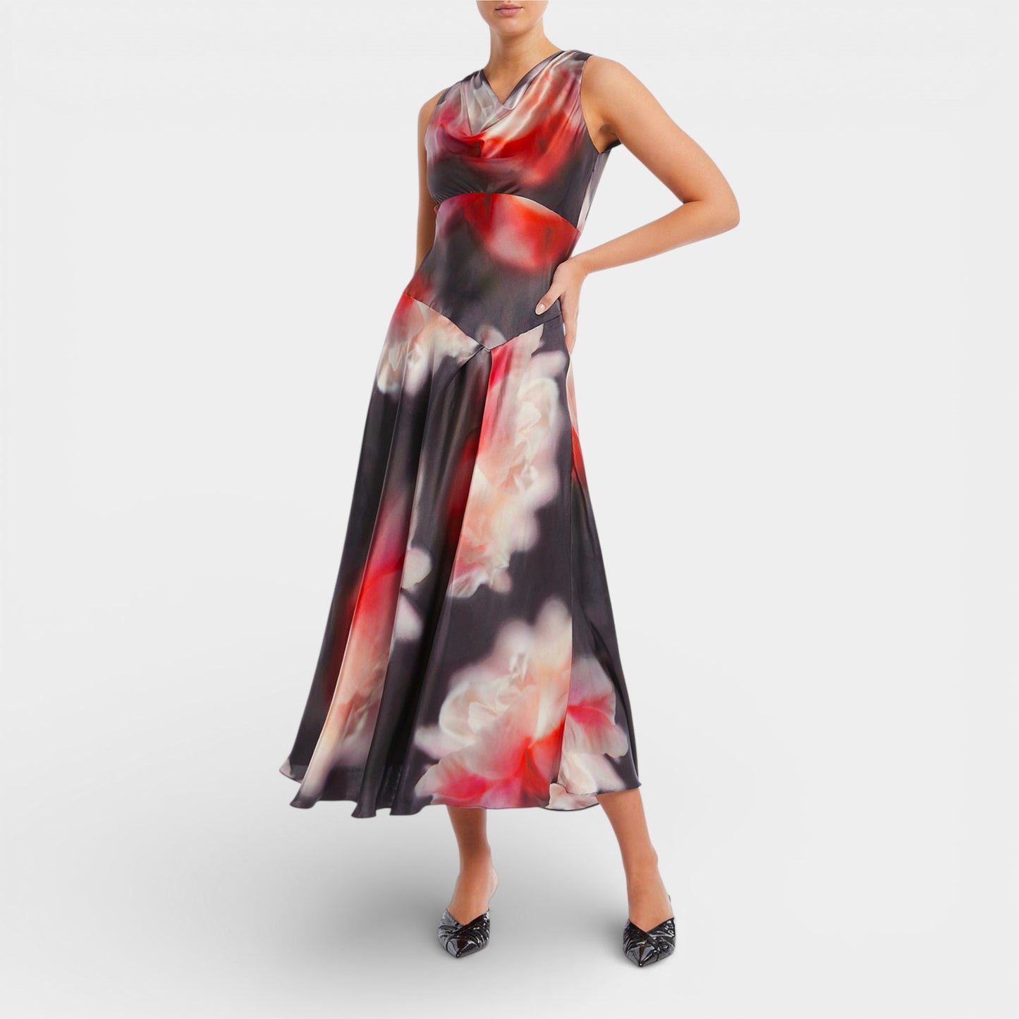 Moss & Spy Red Black Silk Harlow Dress AU10