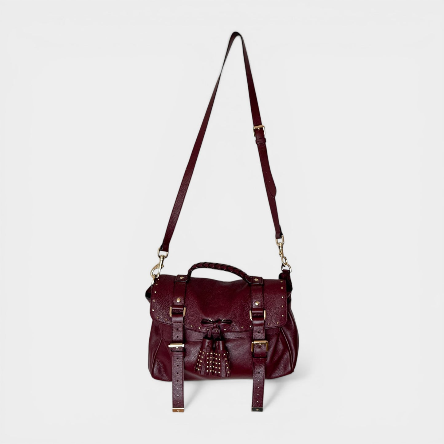 Mulberry Alexa Burgundy Leather Tassel Top Handle Satchel Bag