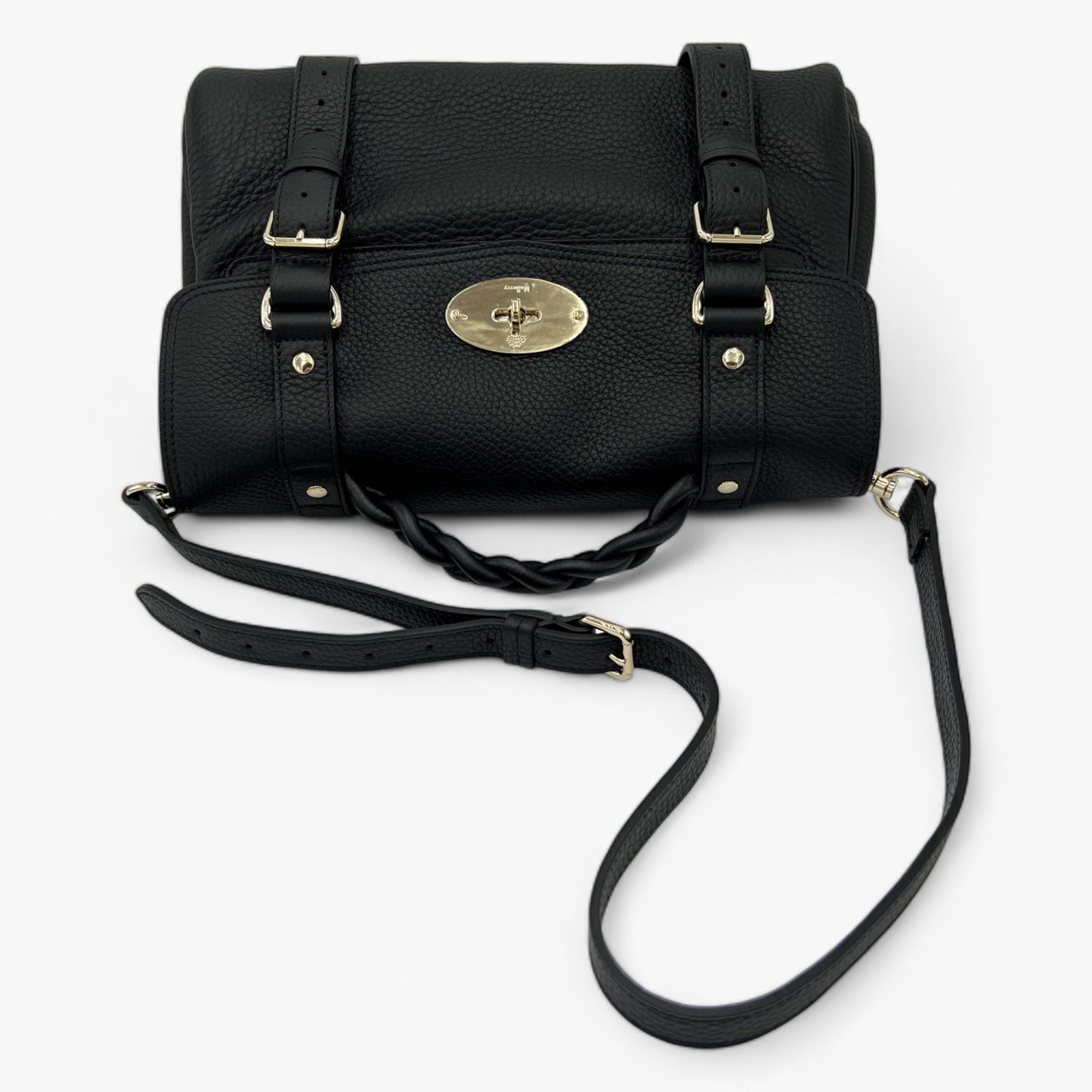 Mulberry Alexa Black Heavy Grain Leather Top Handle Bag