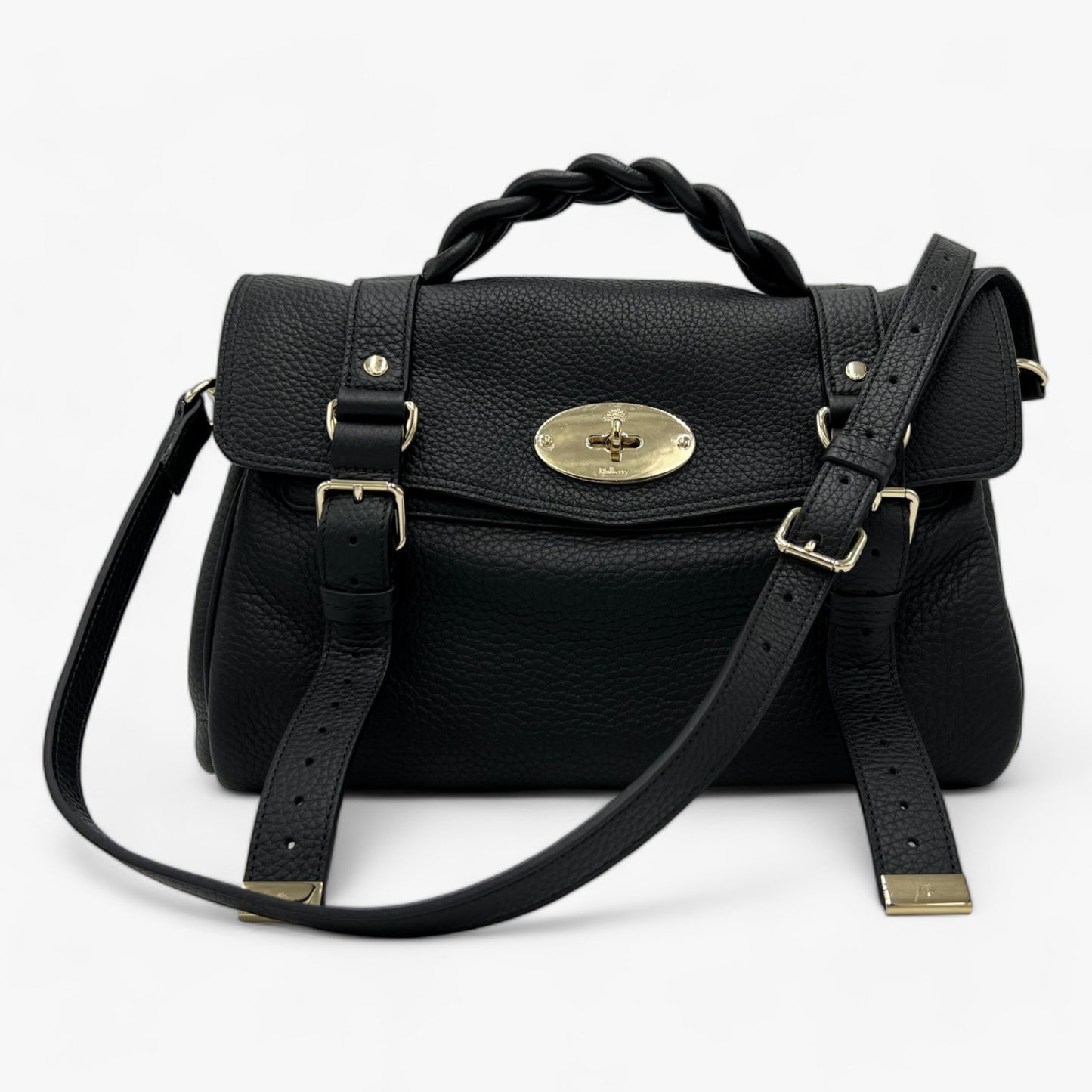 Mulberry Alexa Black Heavy Grain Leather Top Handle Bag