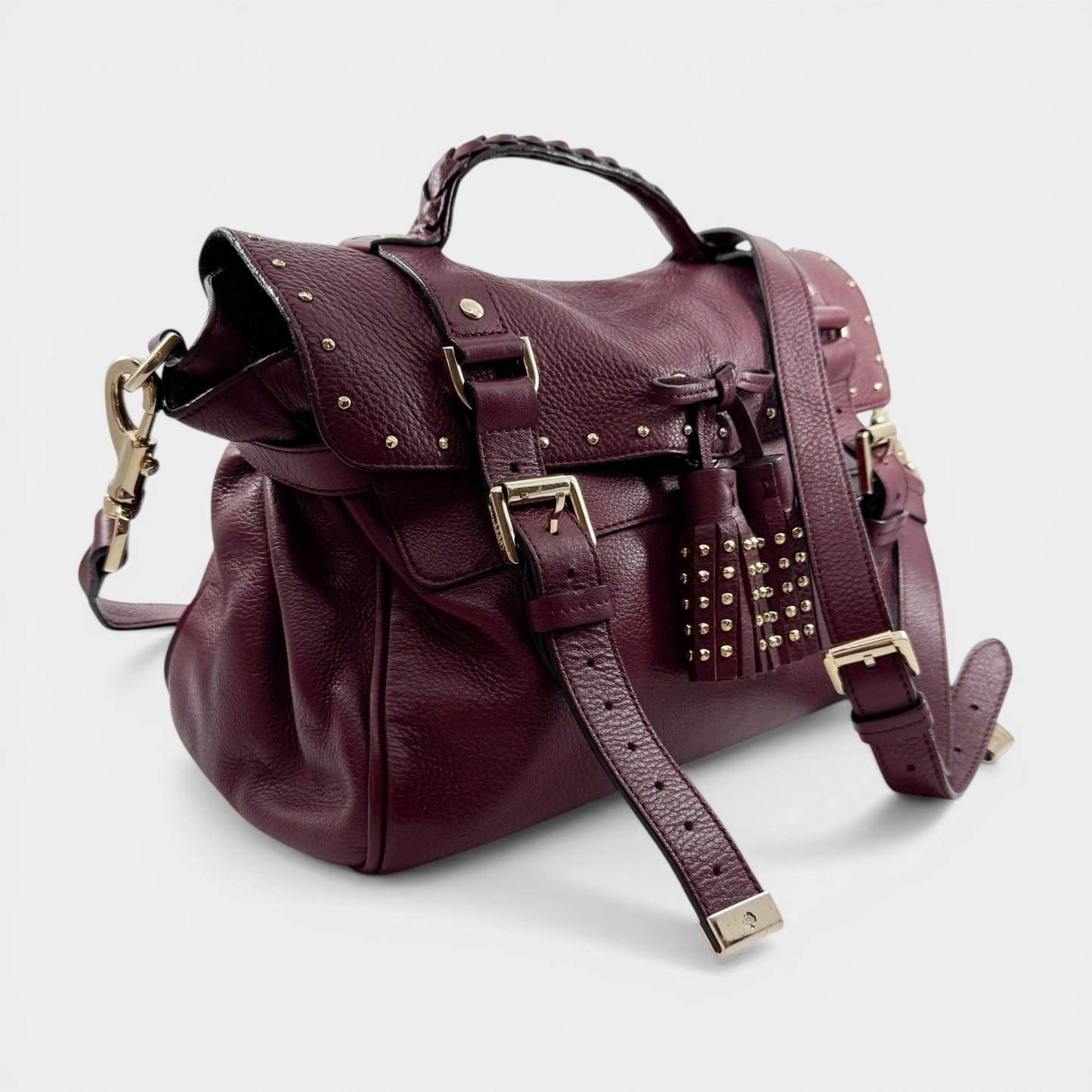 Mulberry Alexa Burgundy Leather Tassel Top Handle Satchel Bag