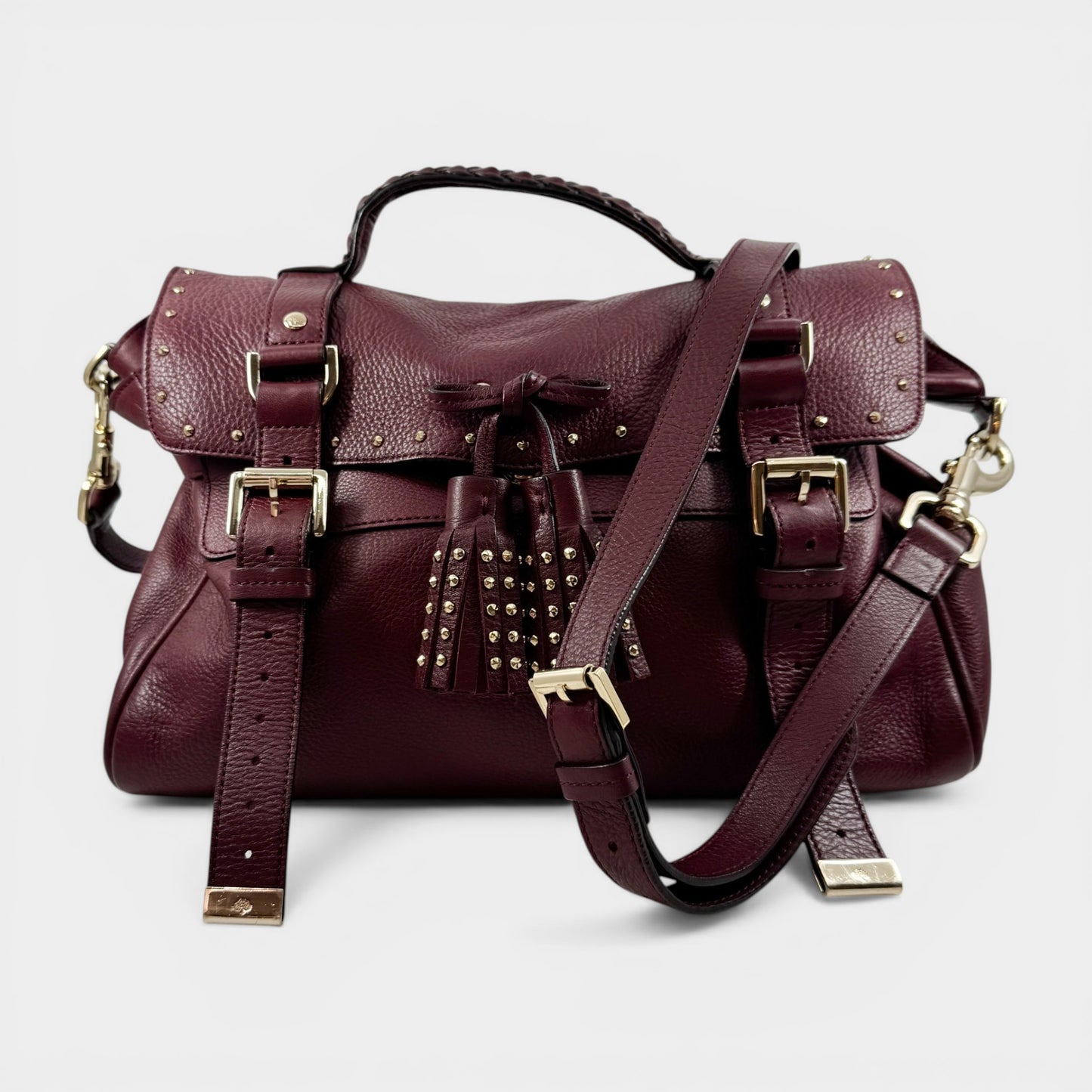 Mulberry Alexa Burgundy Leather Tassel Top Handle Satchel Bag