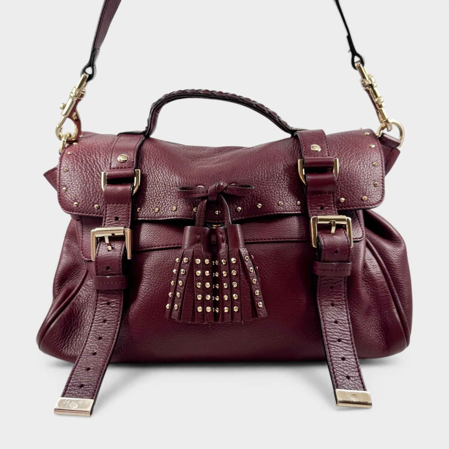 Mulberry Alexa Burgundy Leather Tassel Top Handle Satchel Bag