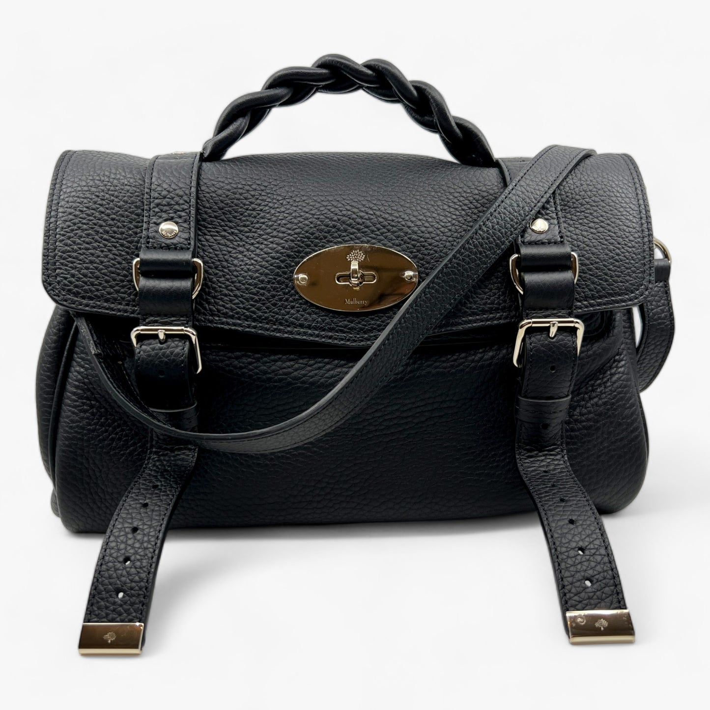 Mulberry Alexa Black Heavy Grain Leather Top Handle Bag